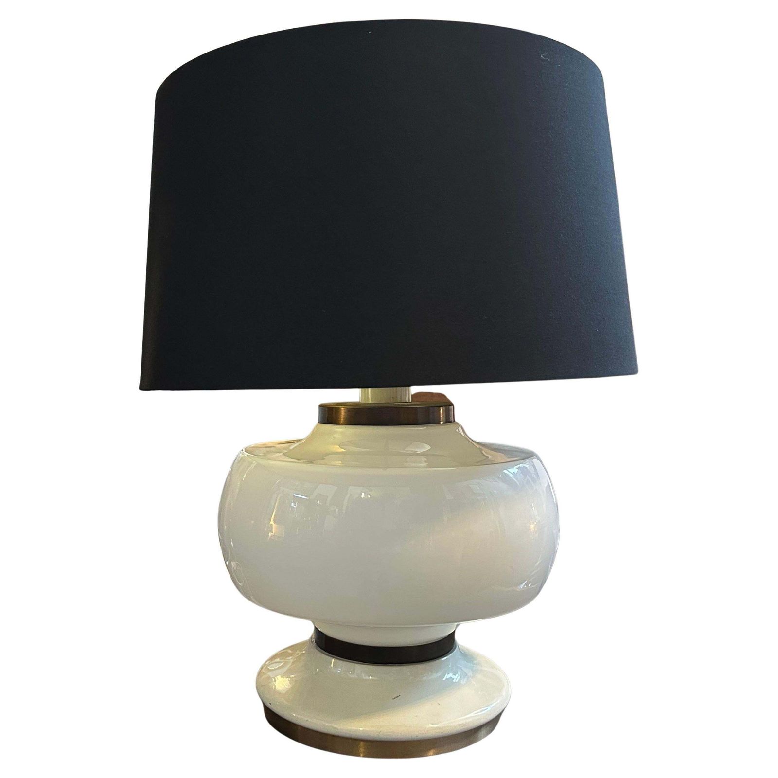 1970s Mid Century Modern White Opaline Glass And Brass Italian Table Lamp