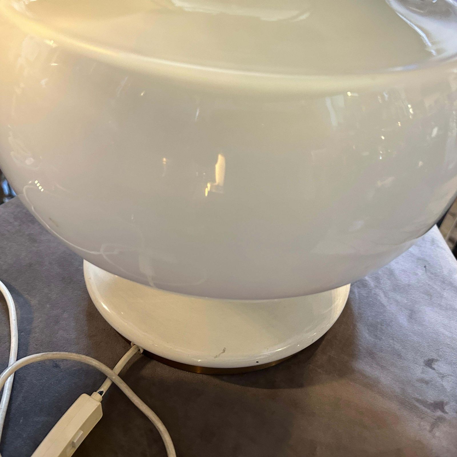 1970s Mid Century Modern White Opaline Glass And Brass Italian Table Lamp photo vinterior