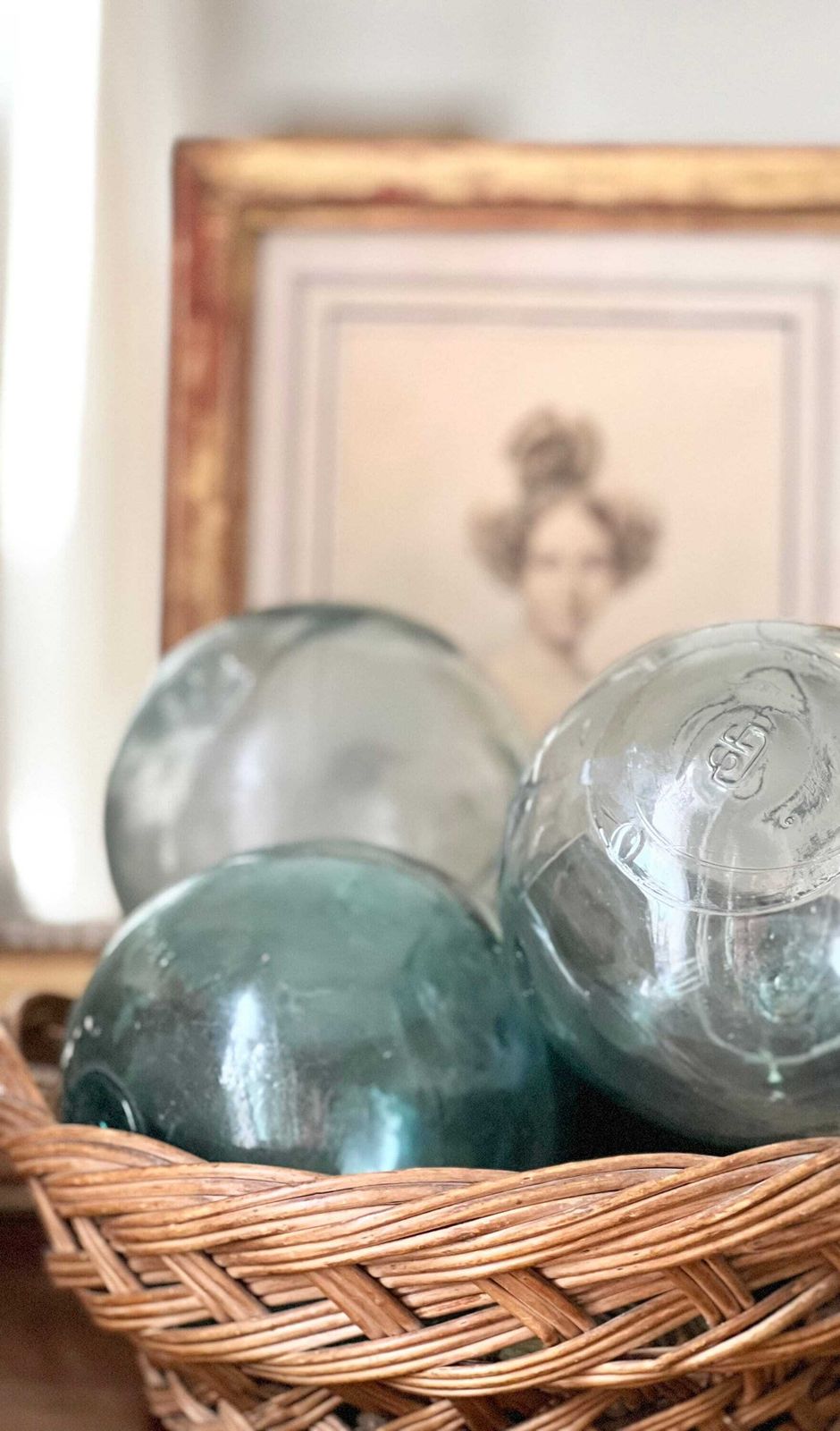 2 Antique French Blown Glass Fishing Floats Dark Green photo buy