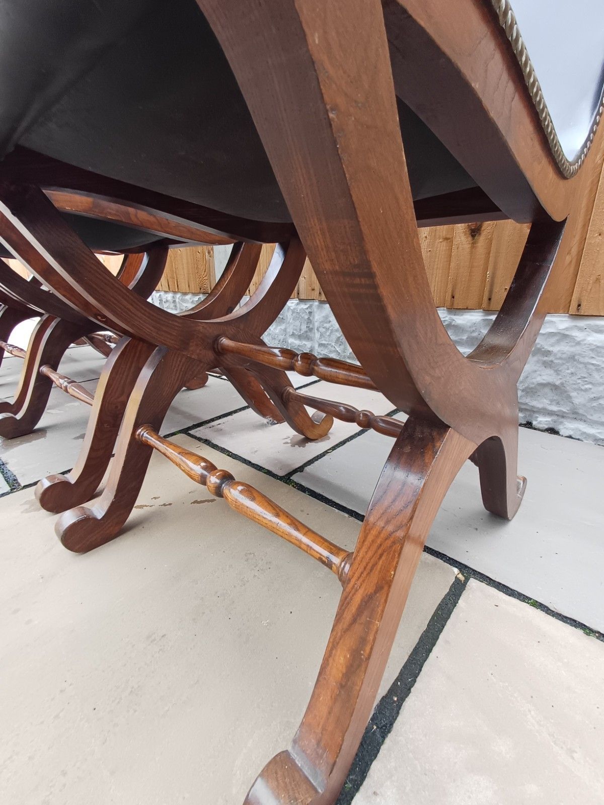 Furniture Set Of Four Pierre Lottier Stamped  Spanish Leather Mid Century Chairs Vintage photo