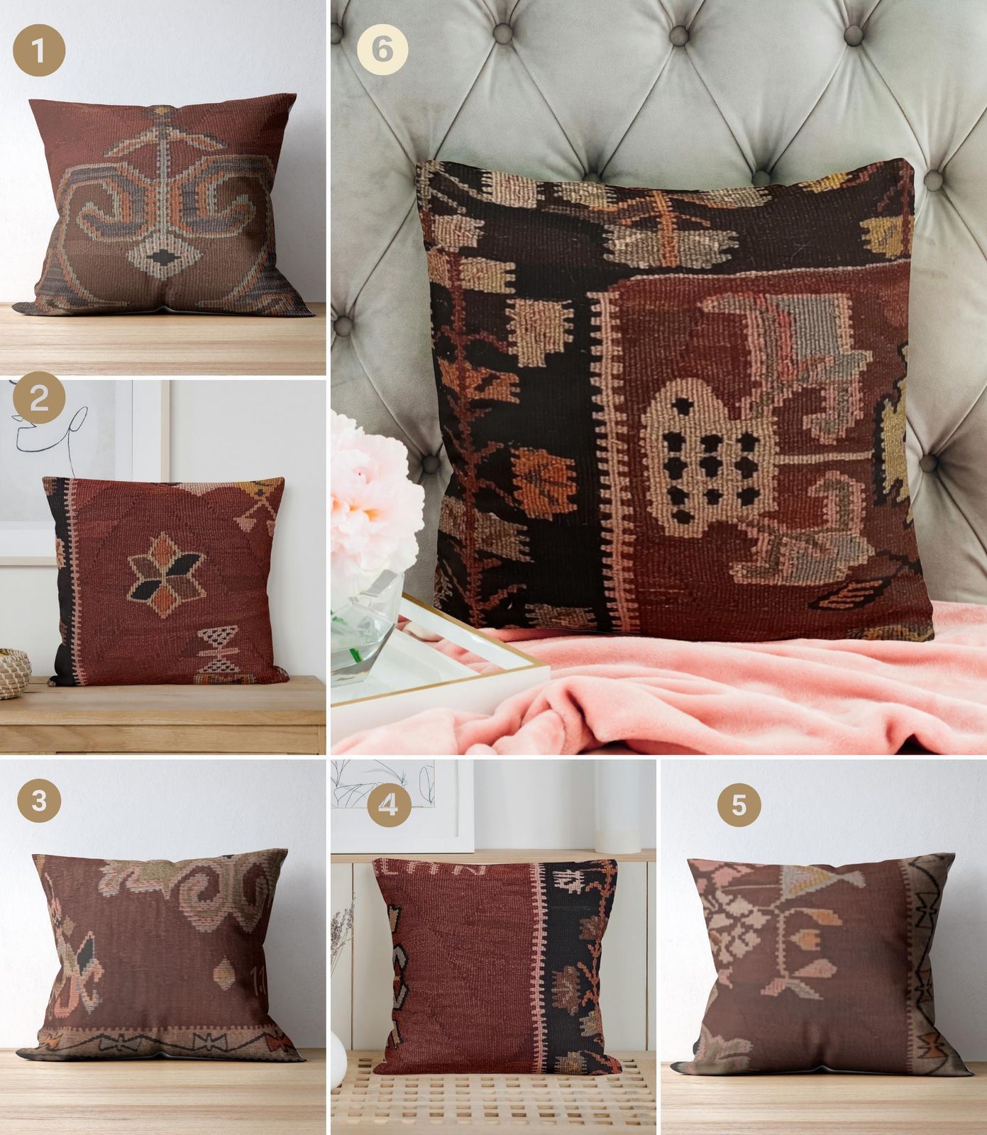 Pillow For Sofa, Vintage Kilim Throw Pillow, 45x45cm Handmade Kilim Cushion, Vintage Kilim Pillow, Brown Cushion, Hand Knotted Pillow