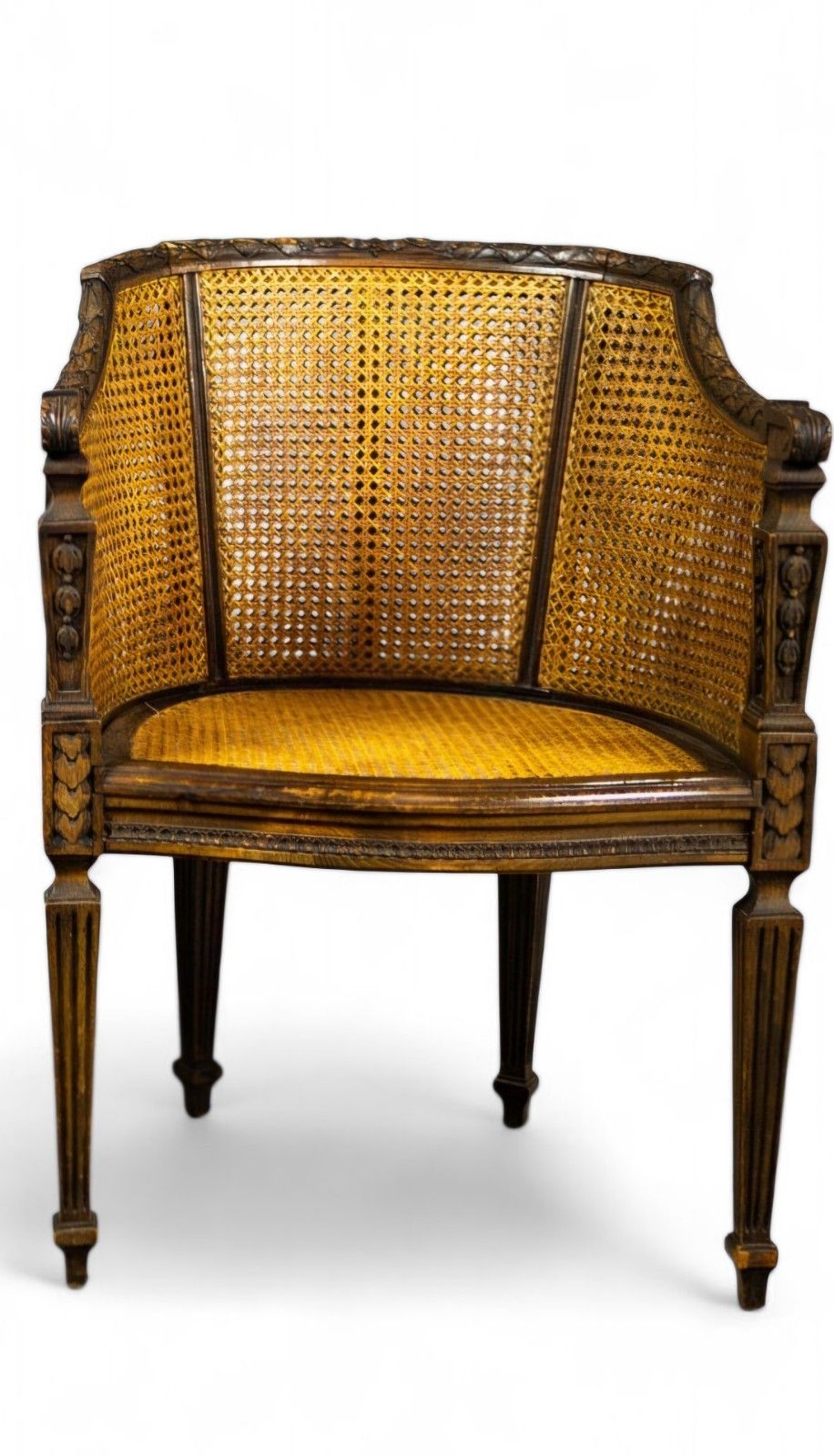 Pair Of French Louis XVI Style Cane Beech Bergere 19th Century photo furniture