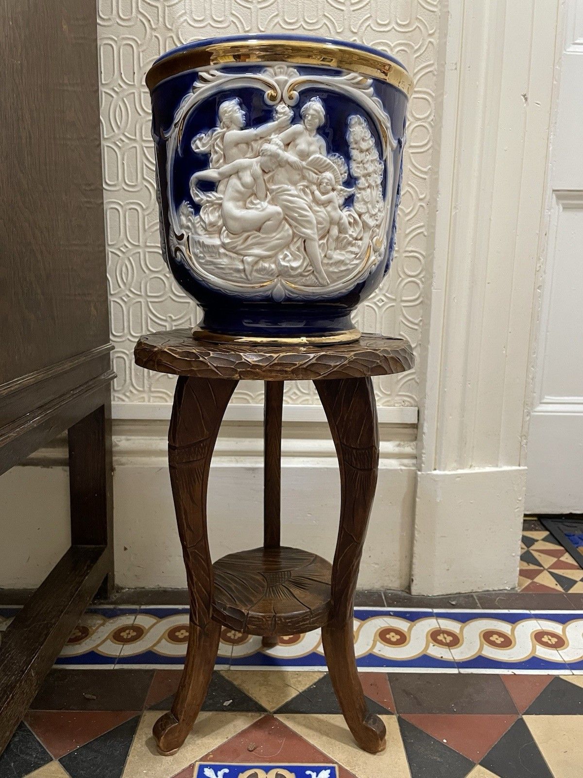 Mid Century Neo Classical Relief Large Plant Pot Italian Vintage Pottery photo for sale