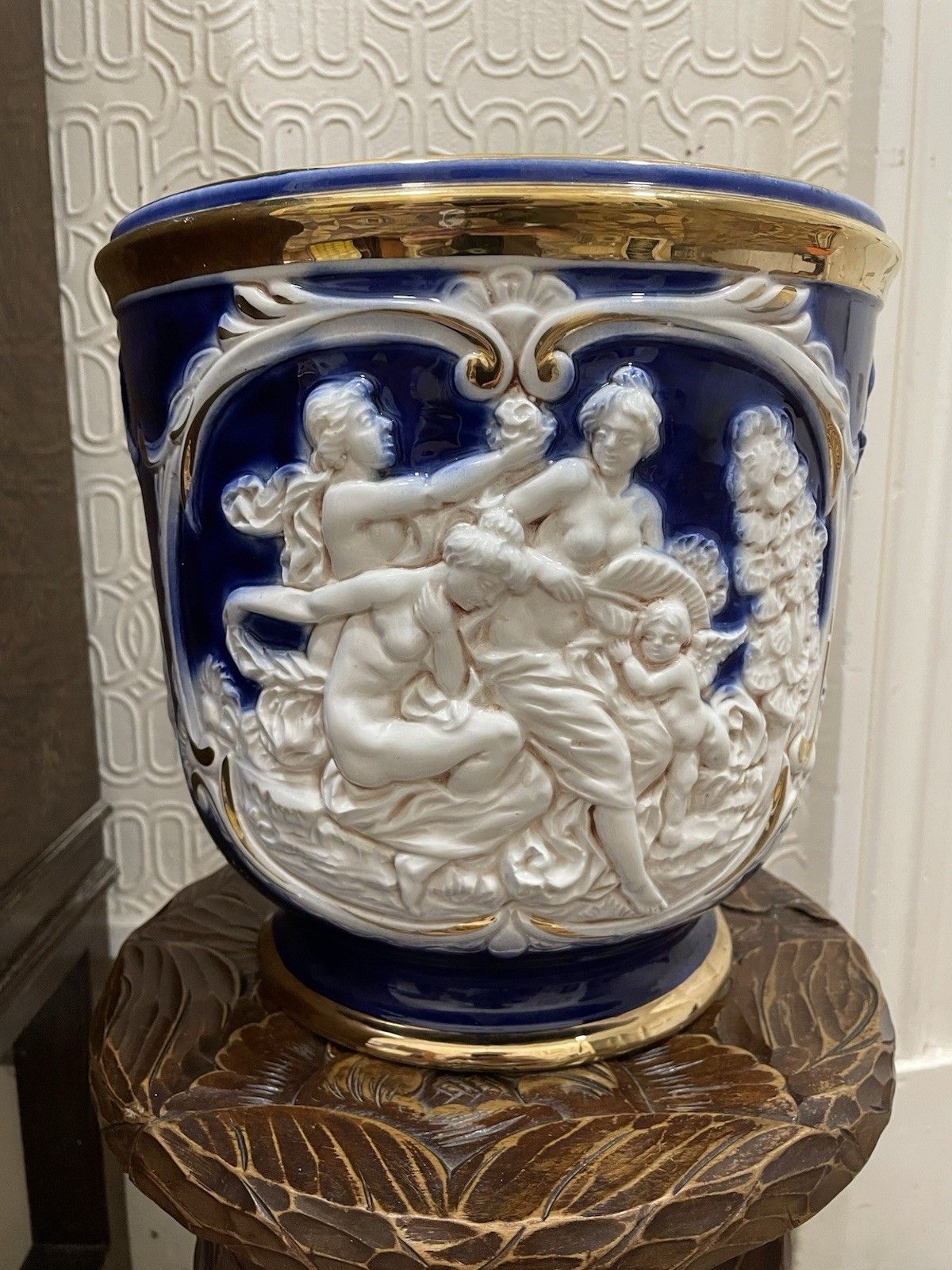 Mid Century Neo Classical Relief Large Plant Pot Italian Vintage Pottery photo Home Decor