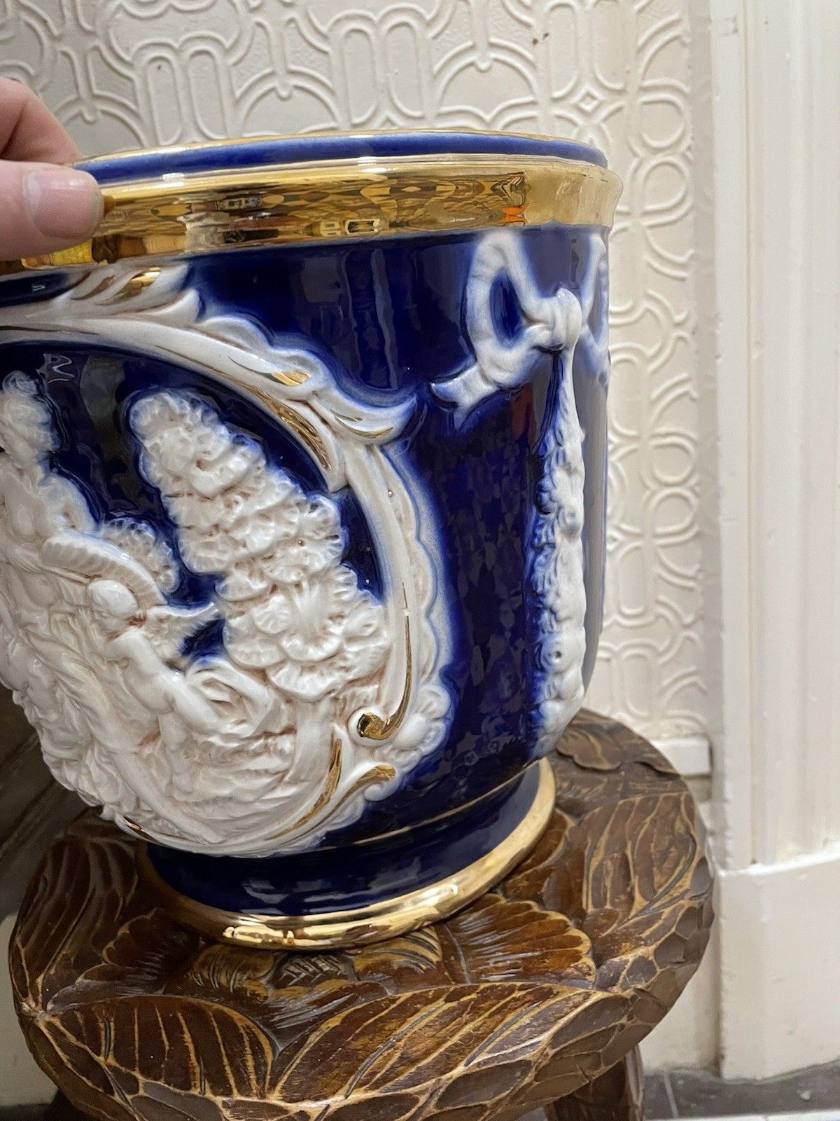 Mid Century Neo Classical Relief Large Plant Pot Italian Vintage Pottery photo 95.0