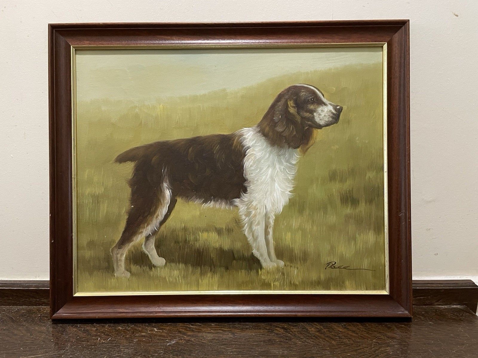 Vintage Oil Painting Cocker Spaniel Dog Framed On Canvas Mid Century photo vintage