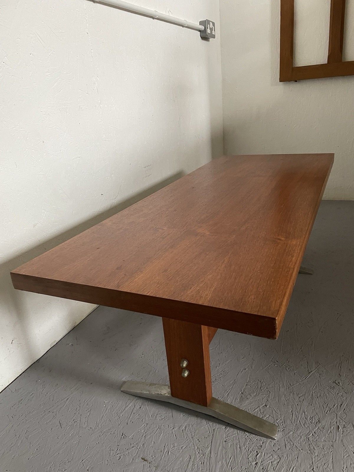 photo for sale Mid Century Modernist Teak Coffee Table Chunky Brutalist Design Aluminium Feet