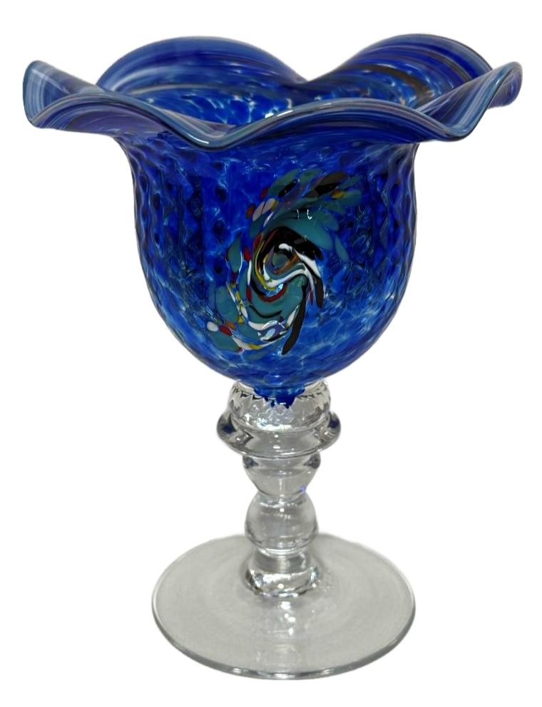 Stunning Cobalt Blue Venetian Ruffle Glass Sundae Coupe
