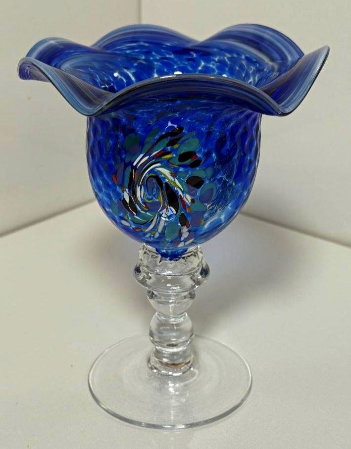 Stunning Cobalt Blue Venetian Ruffle Glass Sundae Coupe photo furniture