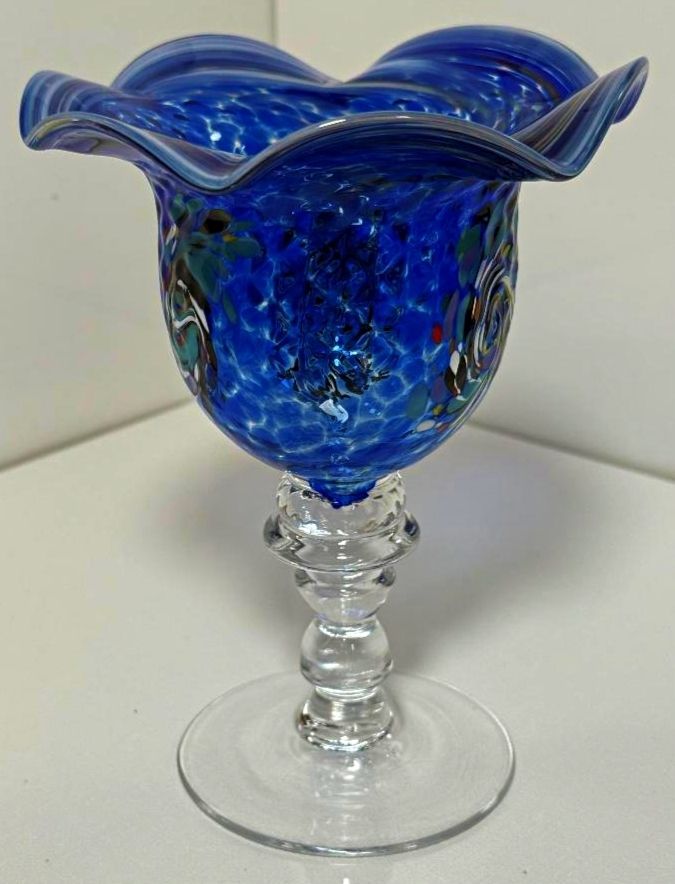 Stunning Cobalt Blue Venetian Ruffle Glass Sundae Coupe photo for sale