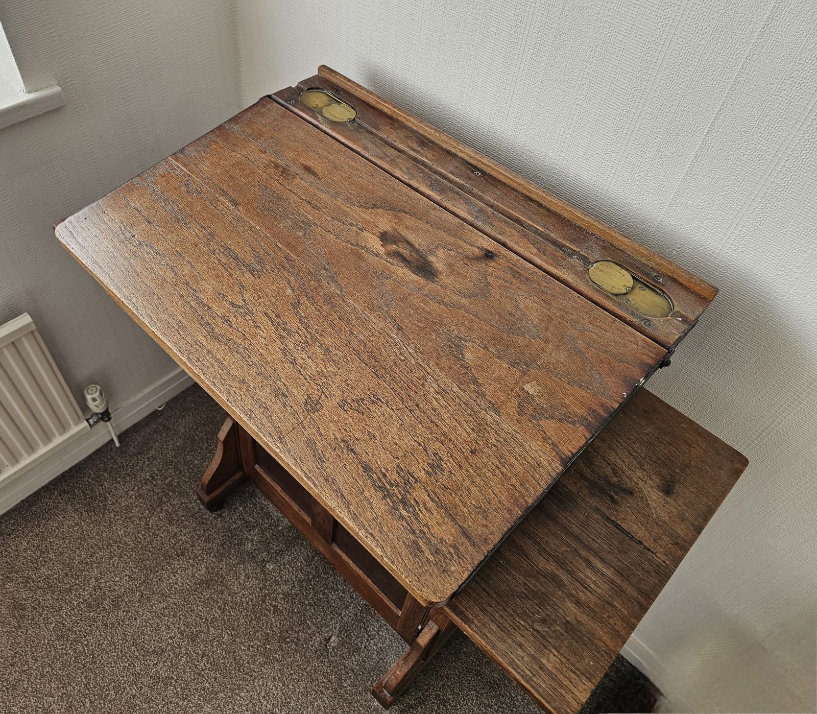 Edwardian Oak School Master Lecturn Desk Kingfisher Ltd West Bromwich photo Furniture