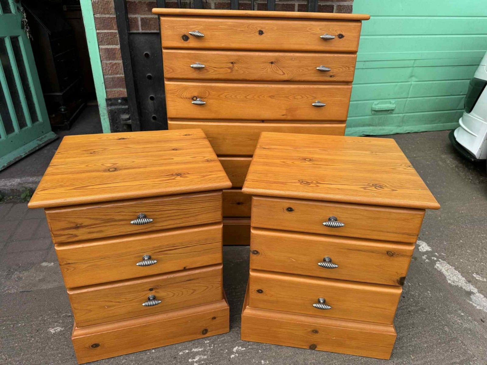 Pair Of Quality Pine Bedside Tables/Drawers Ready To Upcycle photo for sale