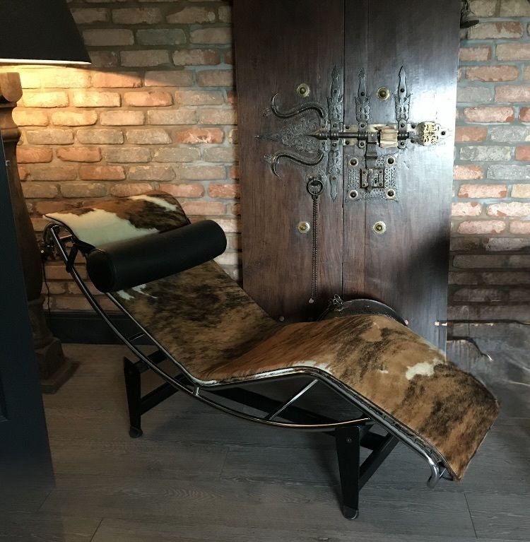 Antique Stunning Cow Hide Corbusier Style Reading Chair