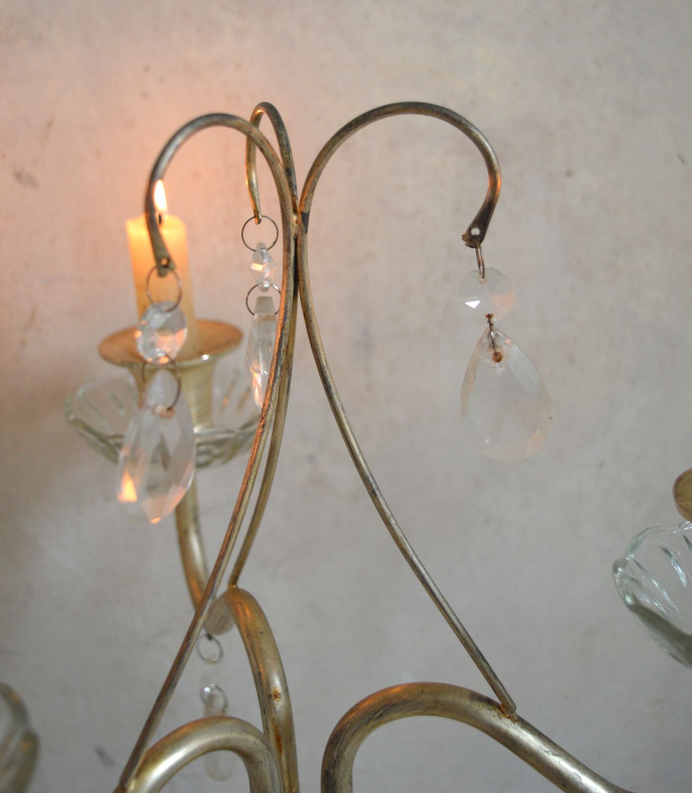 Vintage Pair French Style 3 Arm Candelabras, Blown Glass, Brass Gold Effect Candlesticks photo buy