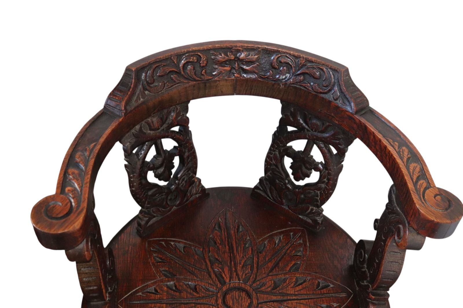 Antique Victorian Carved Oak Green Man Captians Swivel Office Chair photo Furniture