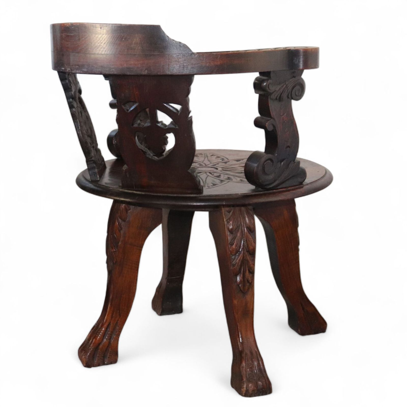 Antique Victorian Carved Oak Green Man Captians Swivel Office Chair photo buy
