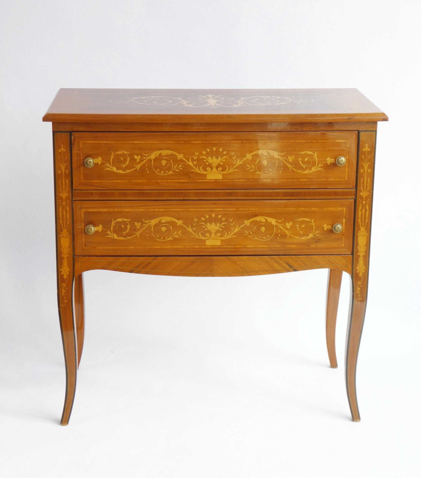 Vintage Italian Neoclassical Chest Of Drawers, Wooden Inlaid Floral Cabinet photo furniture