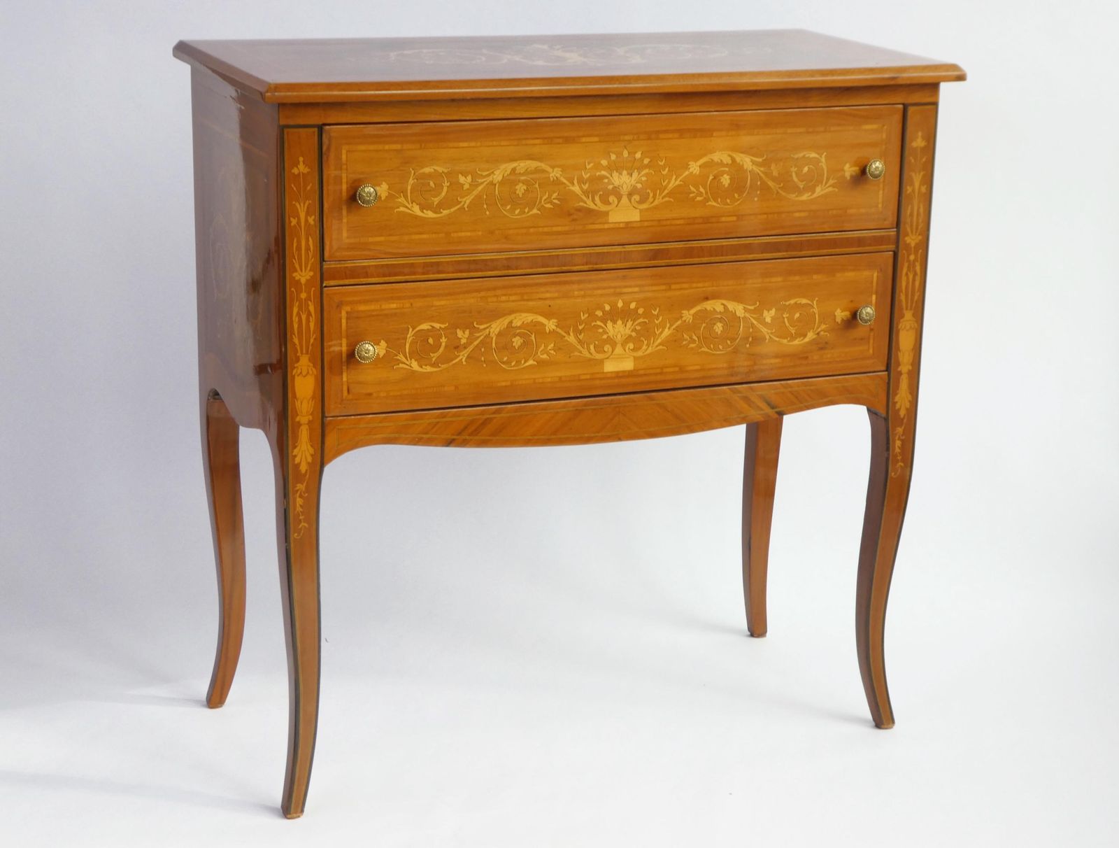 Vintage Italian Neoclassical Chest Of Drawers, Wooden Inlaid Floral Cabinet photo Furniture