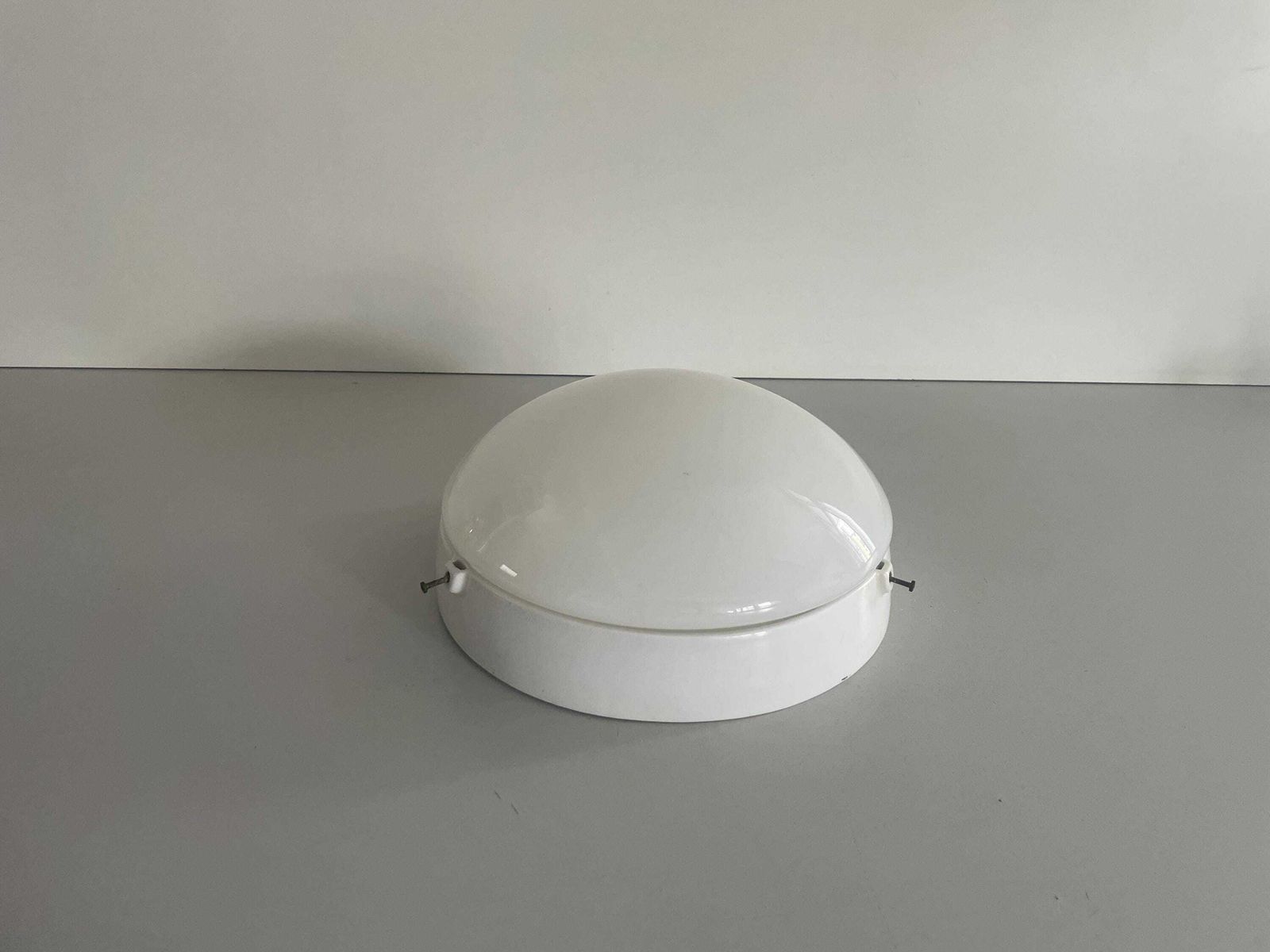 Round Opaline Glass And White Porcelain Single Bathroom Flush Mount Light, 1950s, Italy photo furniture