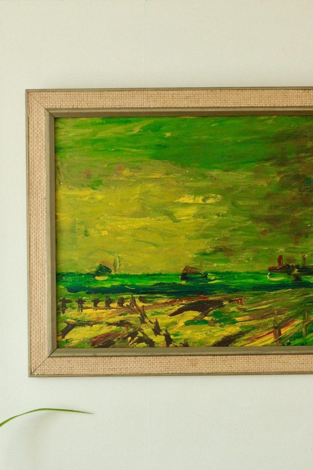 Mid Century Original Swedish Oil On Panel "Vibrant Pastures" By Konstnär Stig Allan Vintage & Framed | 94 X 44 Cm (Approx. 37 X 17.3 In) photo 275.0
