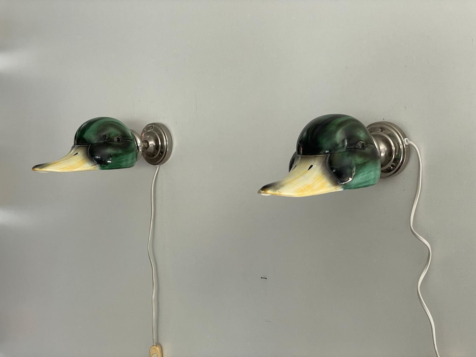 Porcelain Duck Head Shade Pair Of Sconces By Gamla Stan's Lamp Factory, 1970s, Sweden