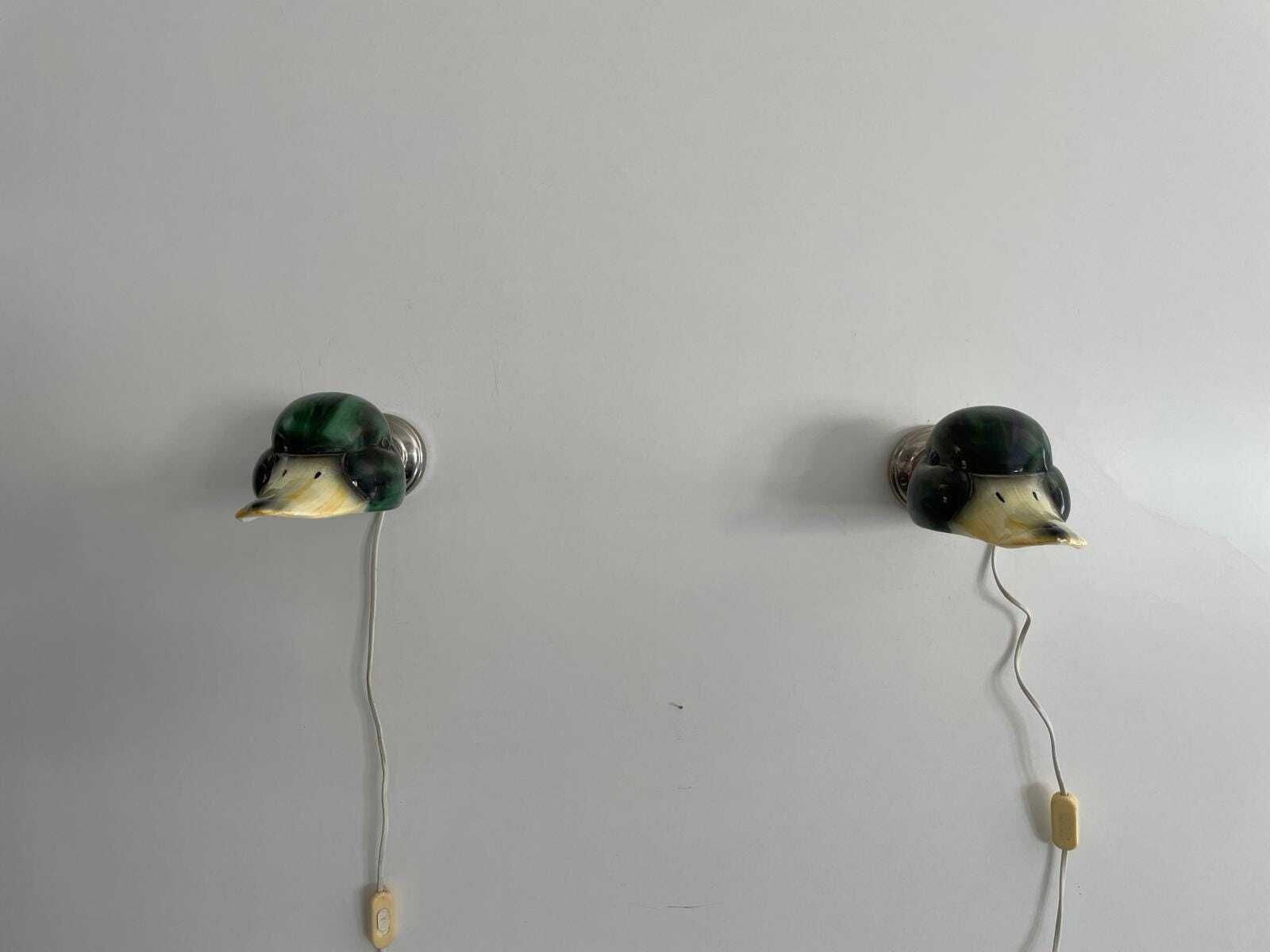 Porcelain Duck Head Shade Pair Of Sconces By Gamla Stan's Lamp Factory, 1970s, Sweden photo for sale