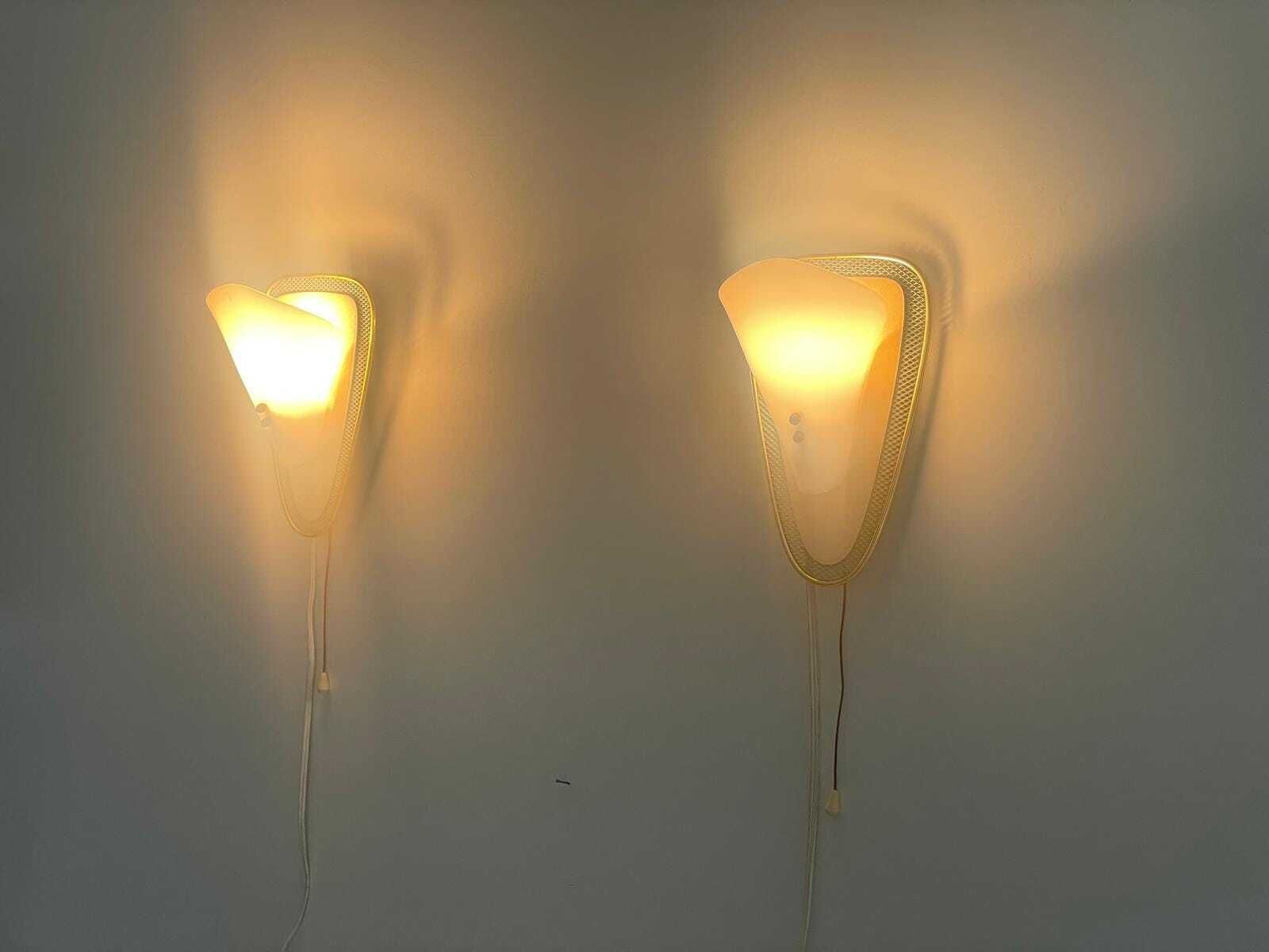 Mid Century Plexiglass And Green/Gold Metal Pair Of Sconces, 1950s, Germany photo furniture