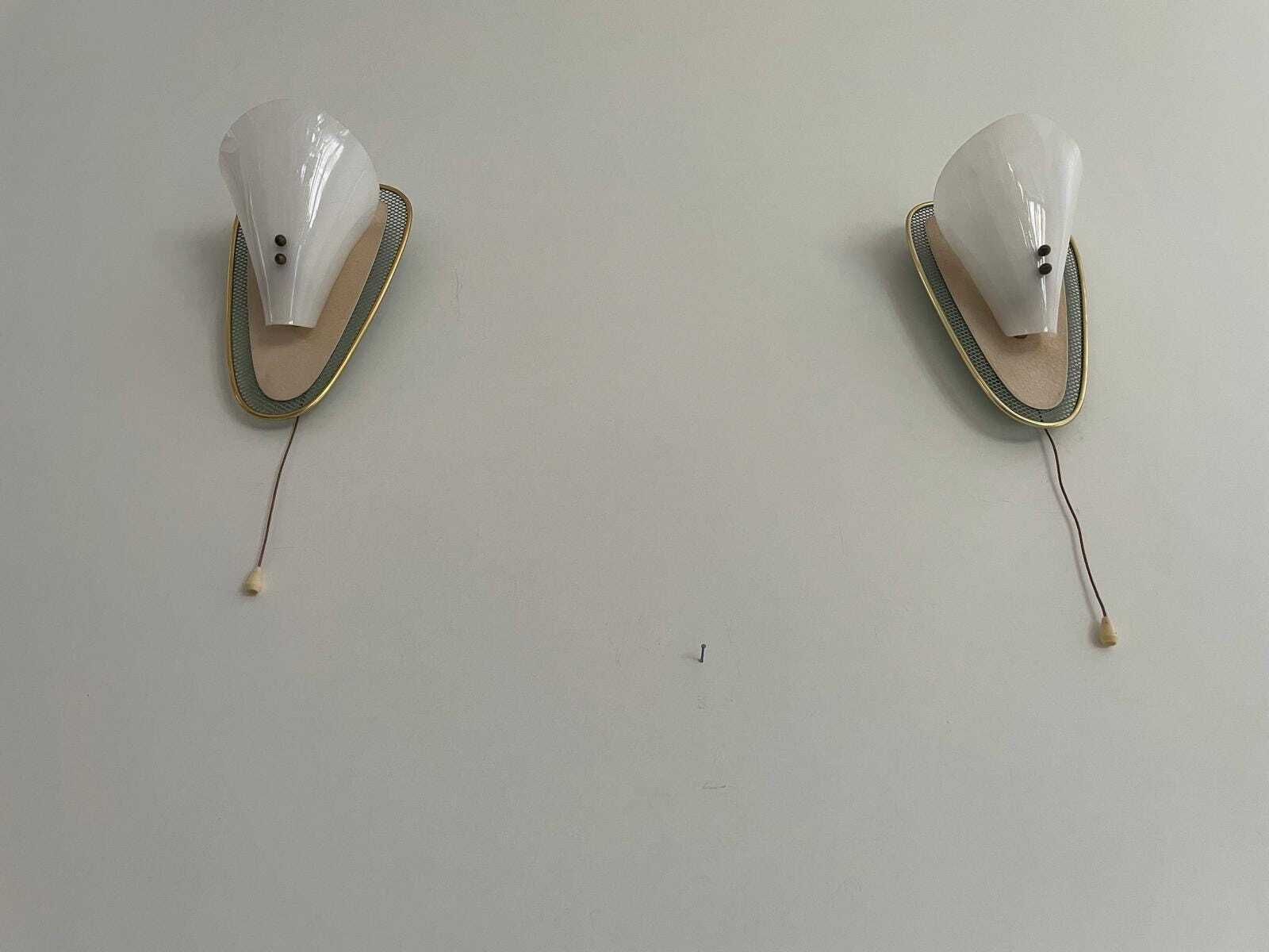 Mid Century Plexiglass And Green/Gold Metal Pair Of Sconces, 1950s, Germany photo 831.0