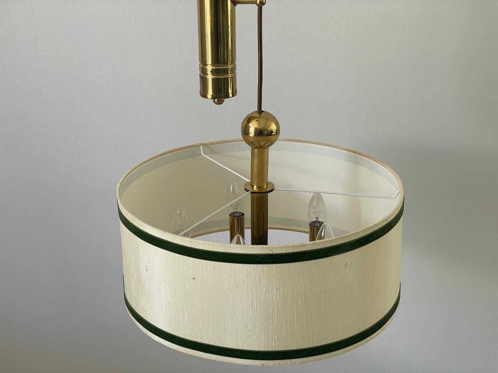 Cylindrical Fabric Shade And Full Brass Body Counterweight Ceiling Lamp By Tz Leuchten, 1970s, Germany photo vinterior
