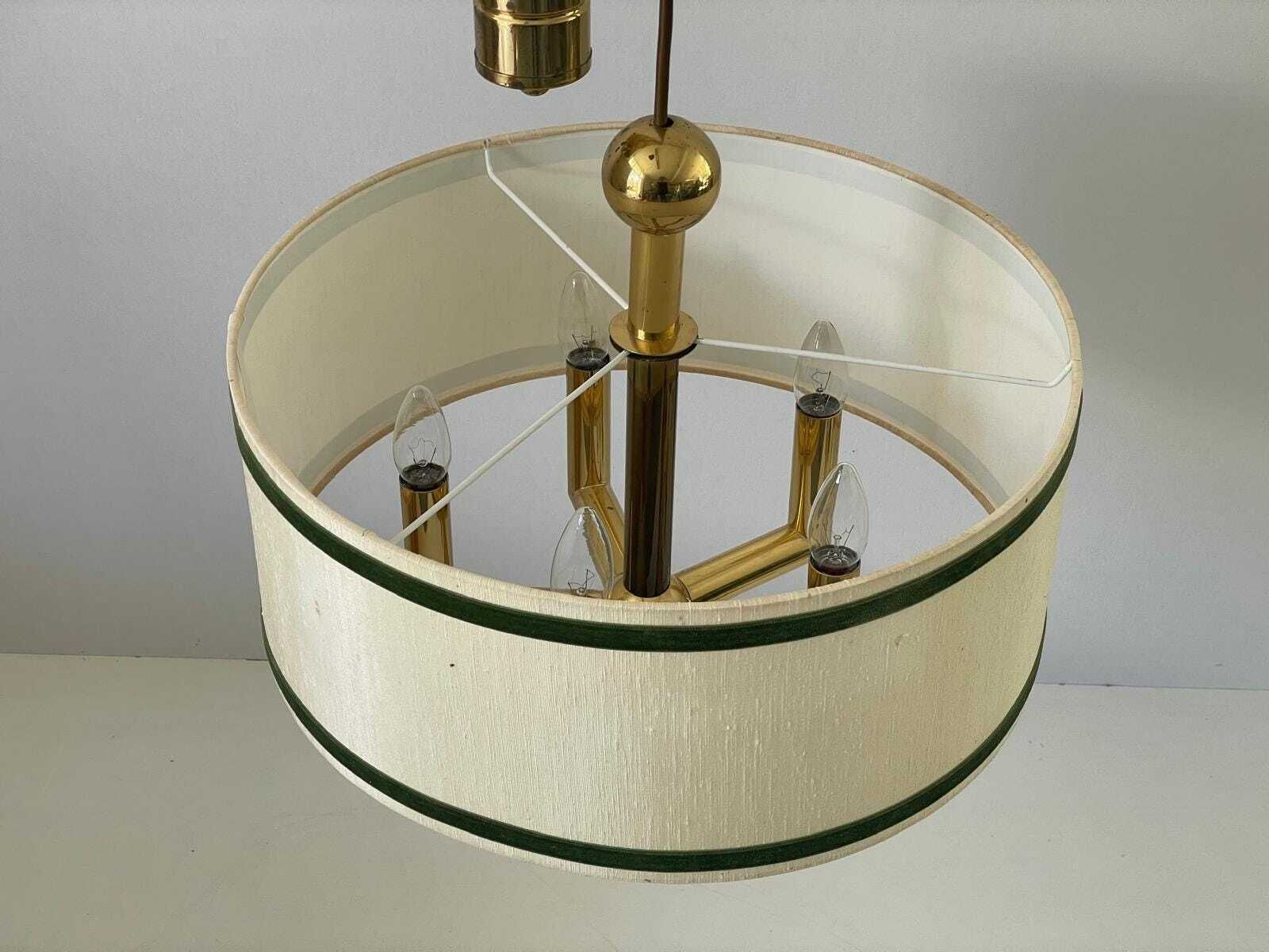 Cylindrical Fabric Shade And Full Brass Body Counterweight Ceiling Lamp By Tz Leuchten, 1970s, Germany photo buy