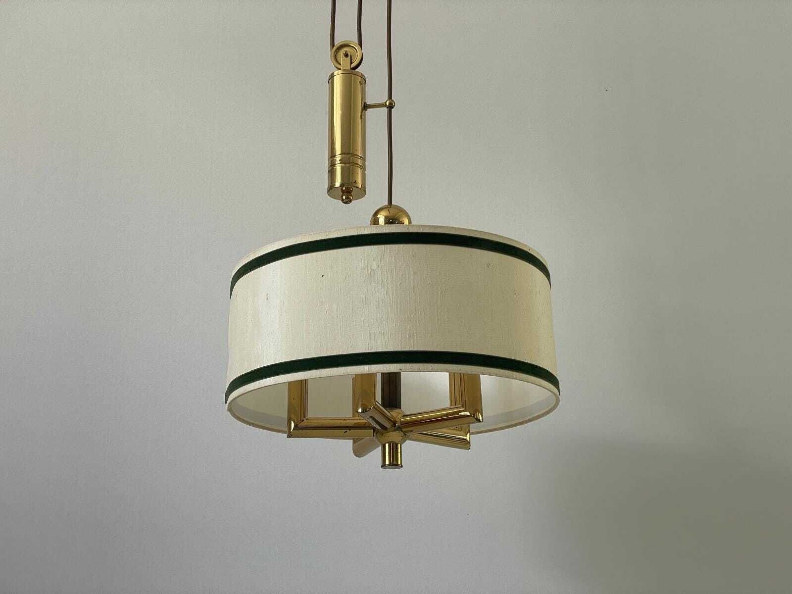 photo furniture Cylindrical Fabric Shade And Full Brass Body Counterweight Ceiling Lamp By Tz Leuchten, 1970s, Germany