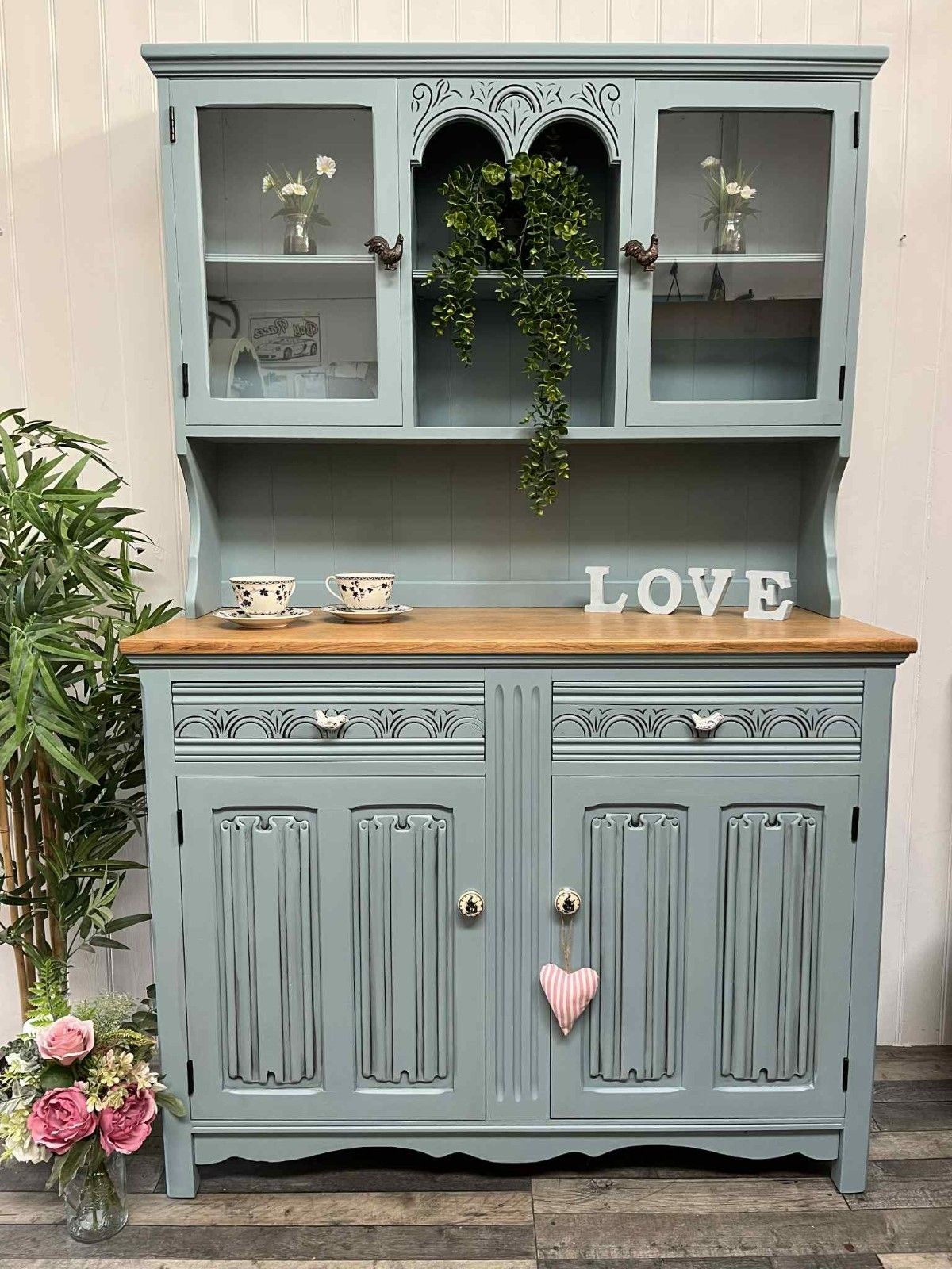 Upcycled Medium Sized Welsh Dresser With Glass Display Cabinet/Sideboard photo 795.0
