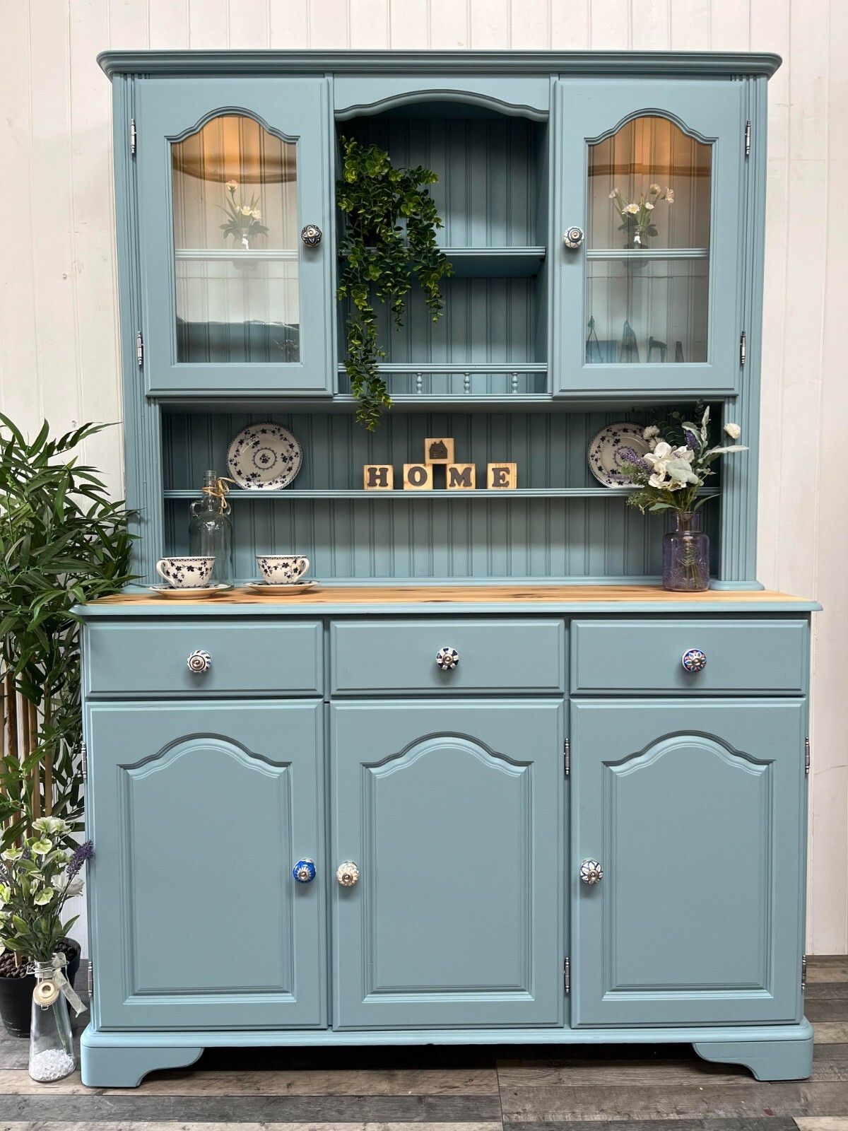 Upcycled Medium Sized Welsh Dresser With Glass Display Cabinet/Sideboard photo vinterior