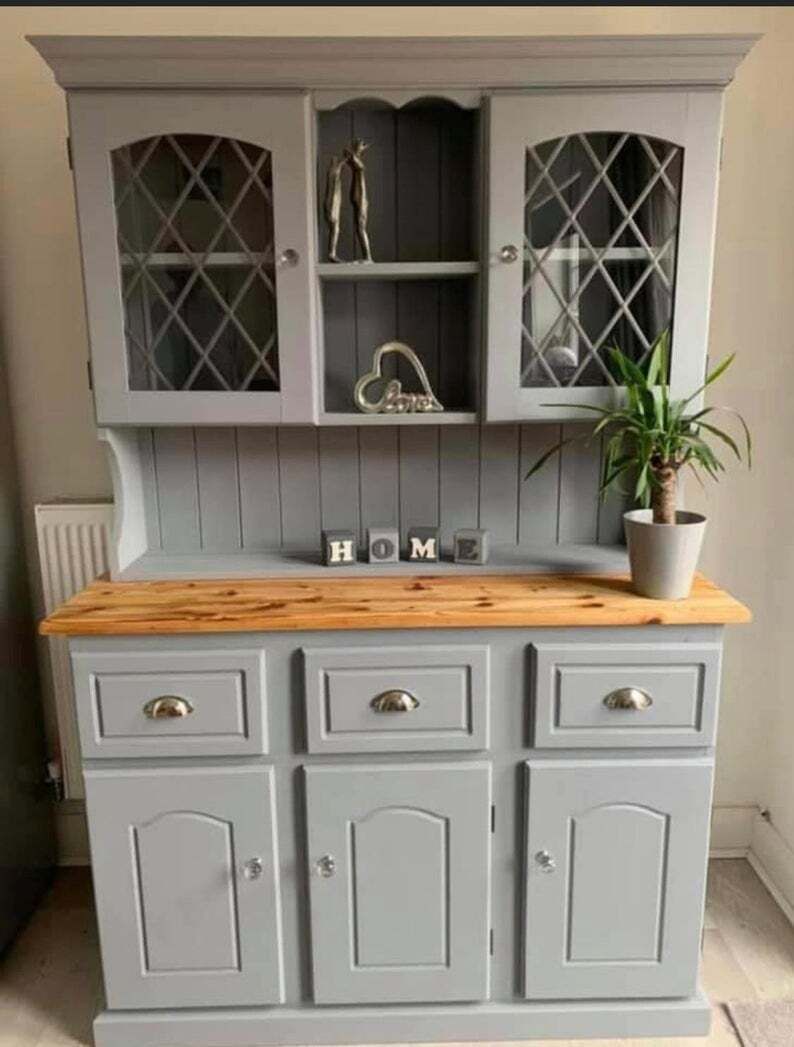 photo for sale Upcycled Medium Sized Welsh Dresser With Glass Display Cabinet/Sideboard