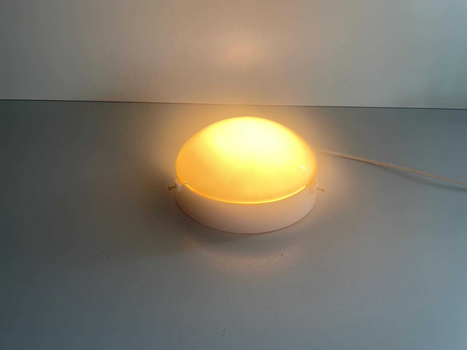 Round Opaline Glass And Pink Porcelain Single Bathroom Flush Mount Light, 1950s, Italy photo furniture