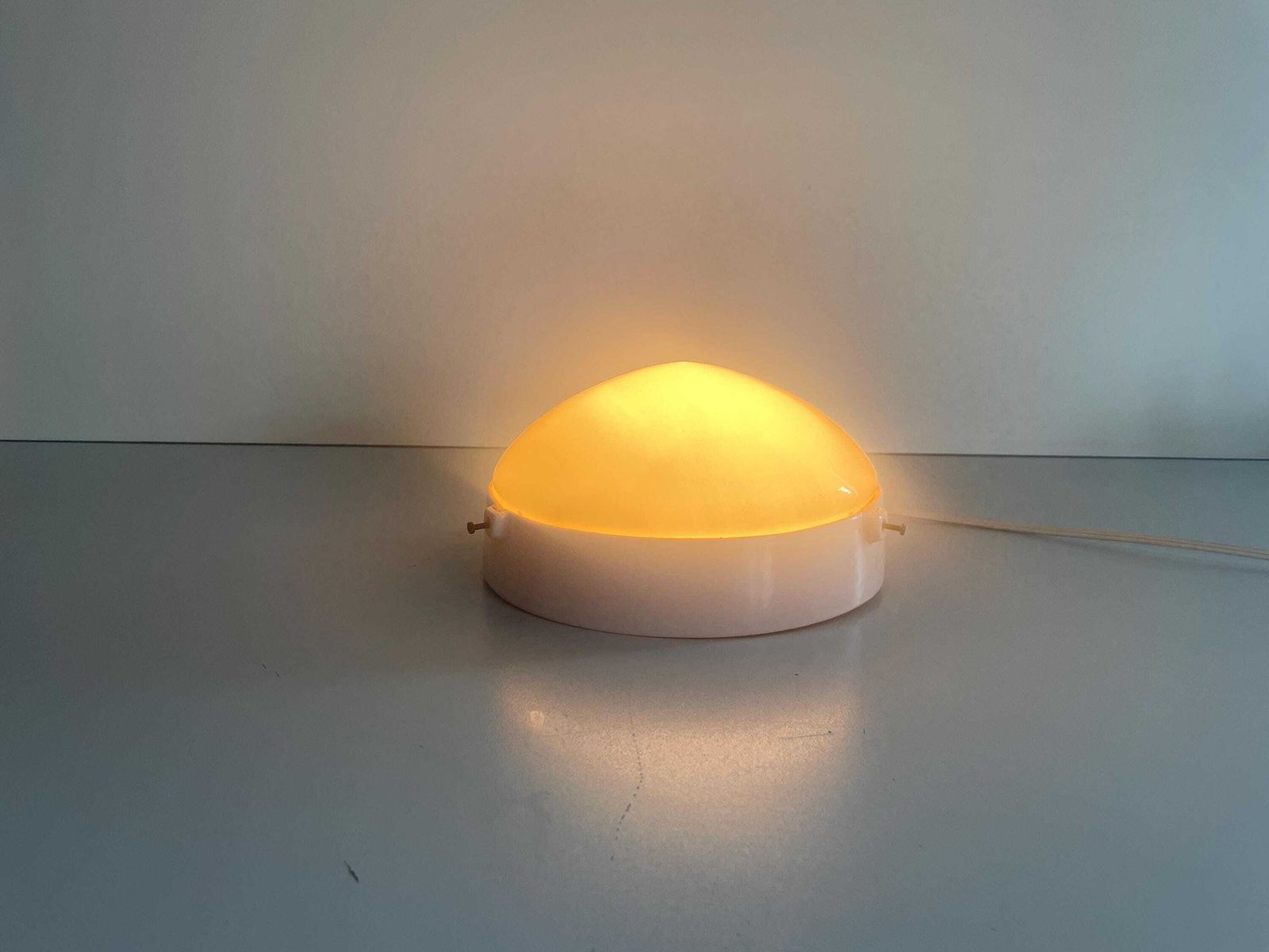 Round Opaline Glass And Pink Porcelain Single Bathroom Flush Mount Light, 1950s, Italy photo Lighting