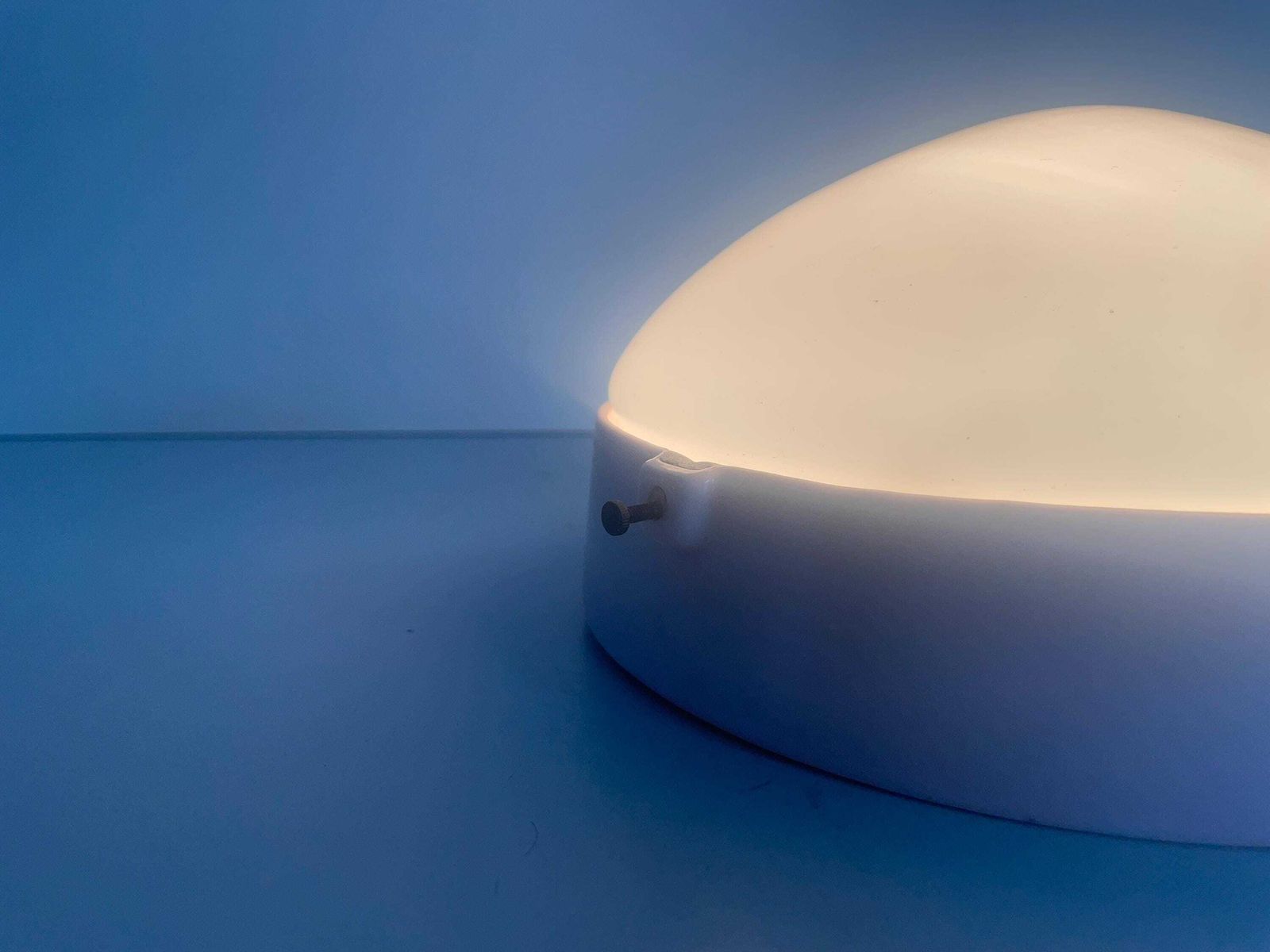 Round Opaline Glass And Pink Porcelain Single Bathroom Flush Mount Light, 1950s, Italy photo vintage