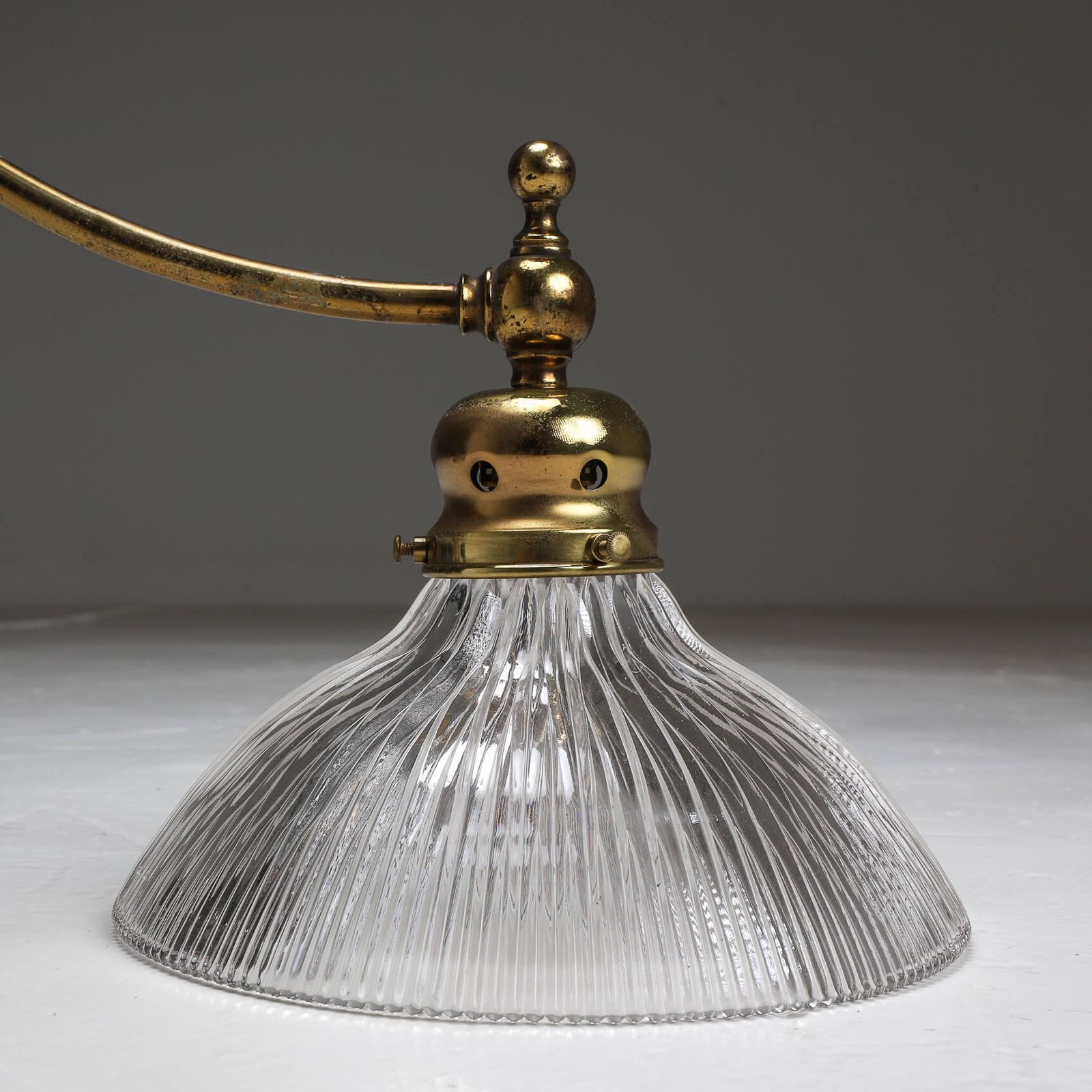 Elegant Brass Two Arm Holophane Electrolier photo Lighting