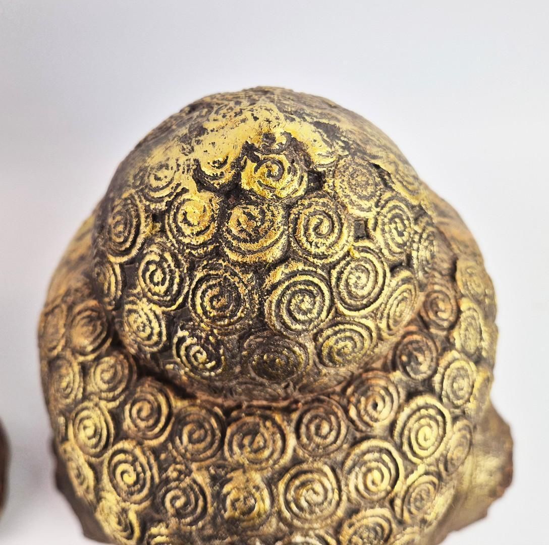 Pair Of Antique Buddha Busts 45 Cm, Gilt Patinated Sculptures, Asian Home Decor photo for sale
