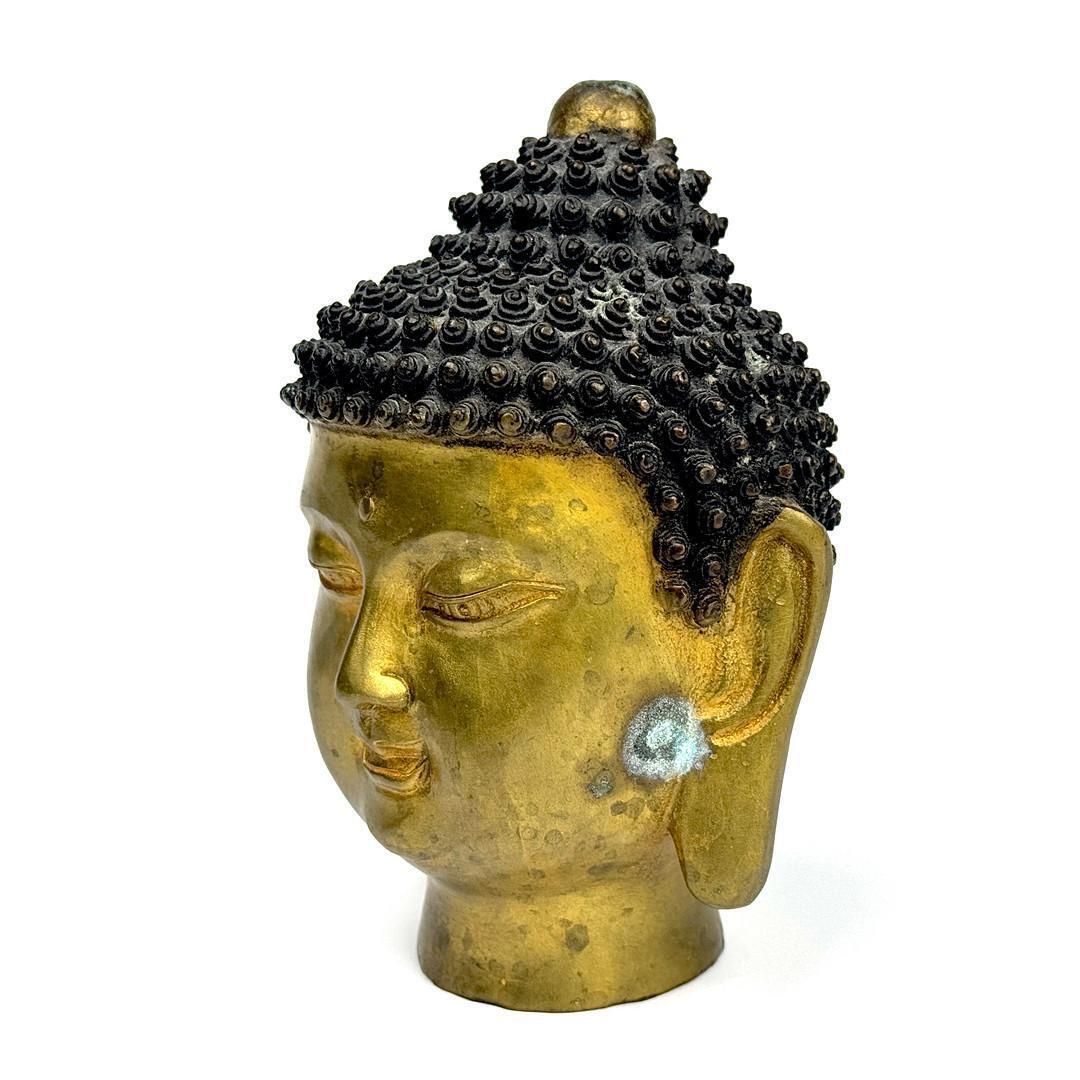 Antique Gilt Bronze Buddha Head Asian Sculpture, Home Decorative Spiritual Art photo furniture