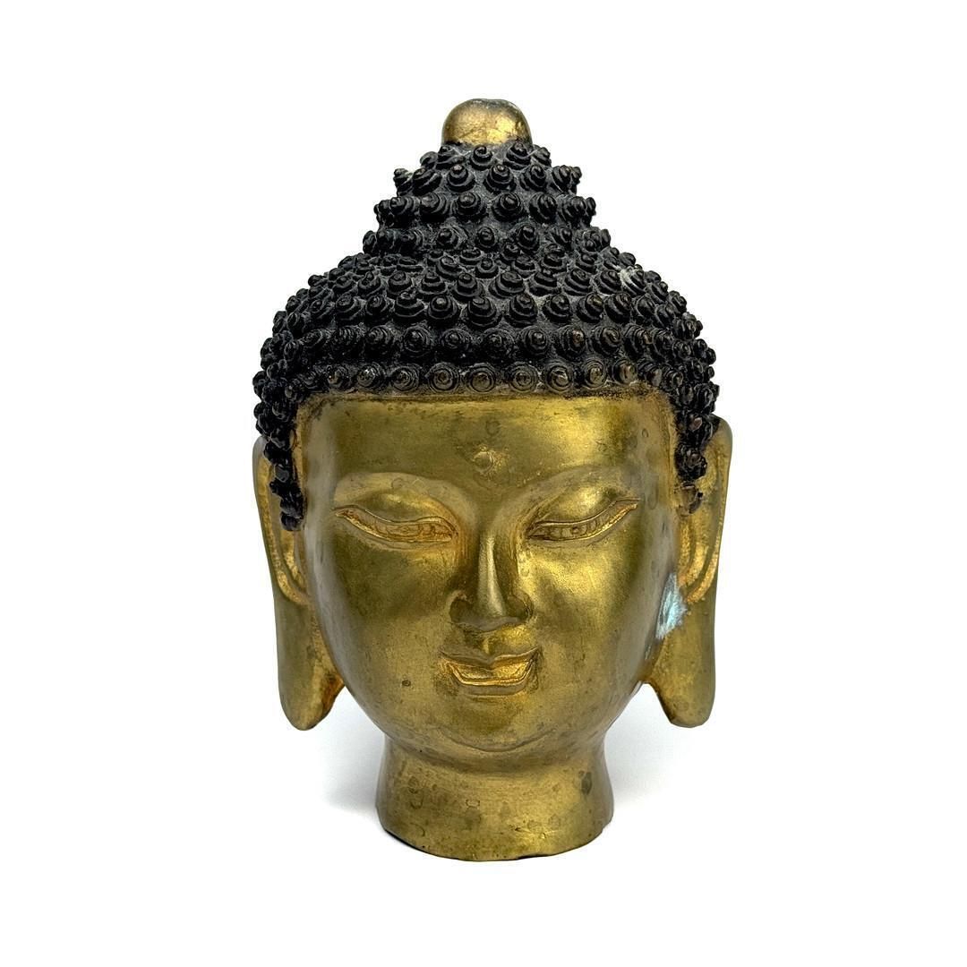 Antique Gilt Bronze Buddha Head Asian Sculpture, Home Decorative Spiritual Art photo 653.0