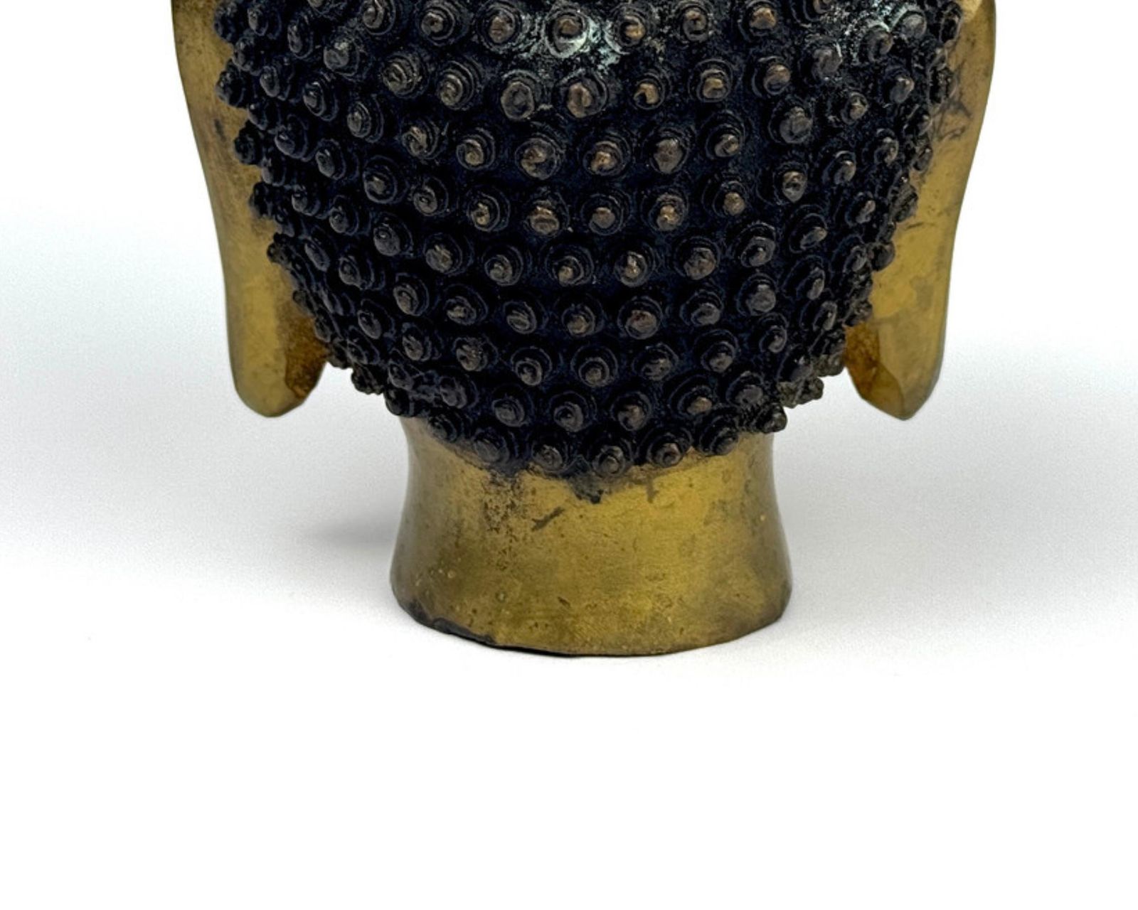 Antique Gilt Bronze Buddha Head Asian Sculpture, Home Decorative Spiritual Art photo vinterior