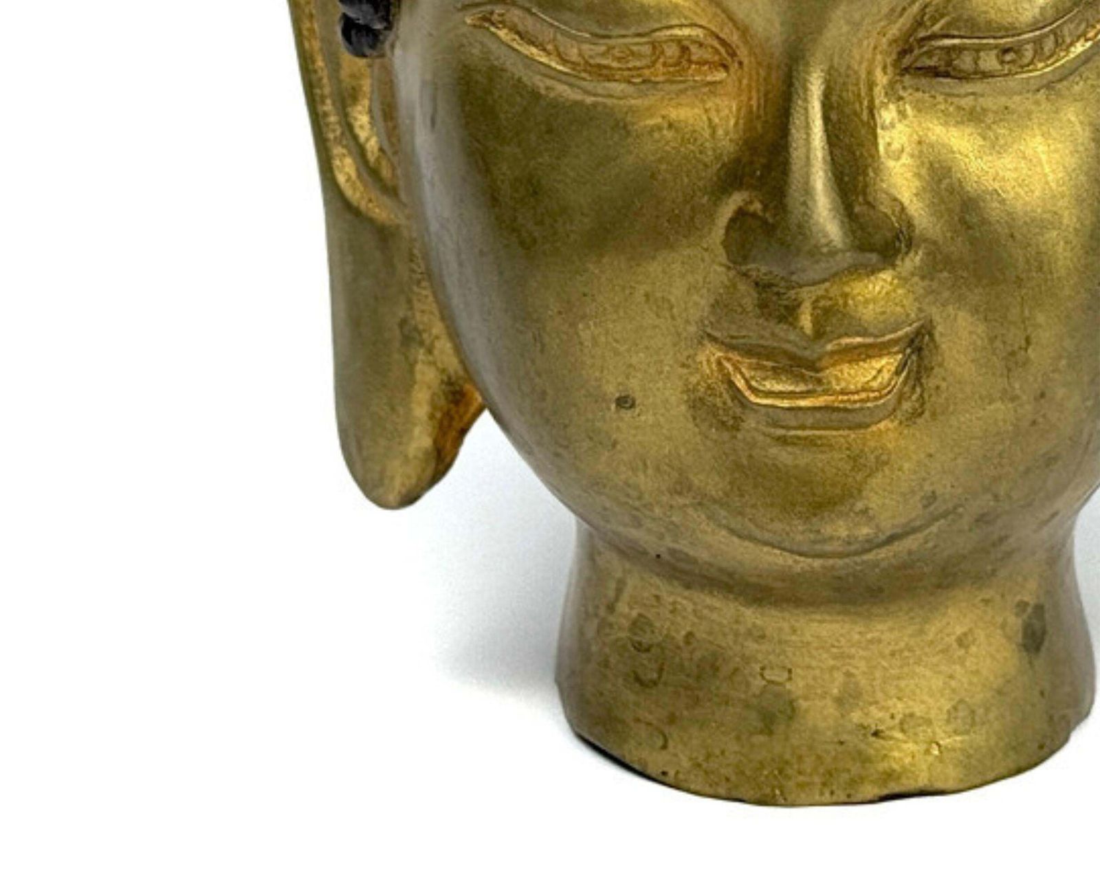 Antique Gilt Bronze Buddha Head Asian Sculpture, Home Decorative Spiritual Art photo buy