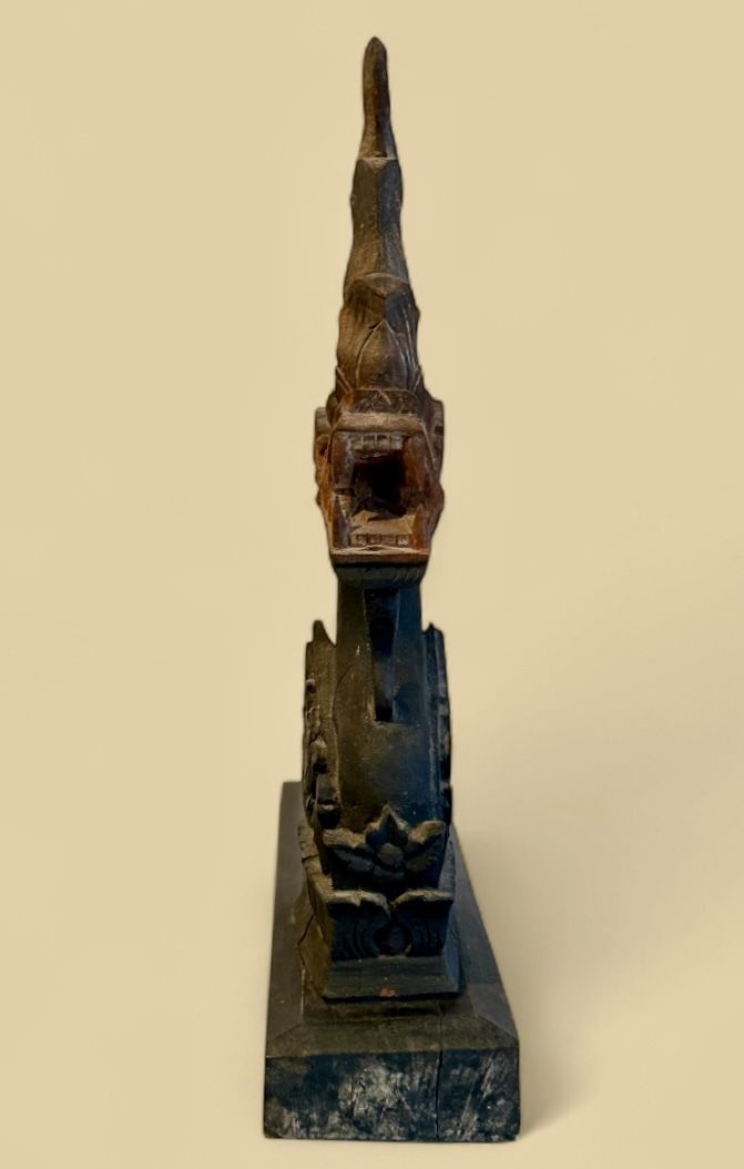 Antique Wood Carving From South East Asia Of A Naga On Stand photo vinterior