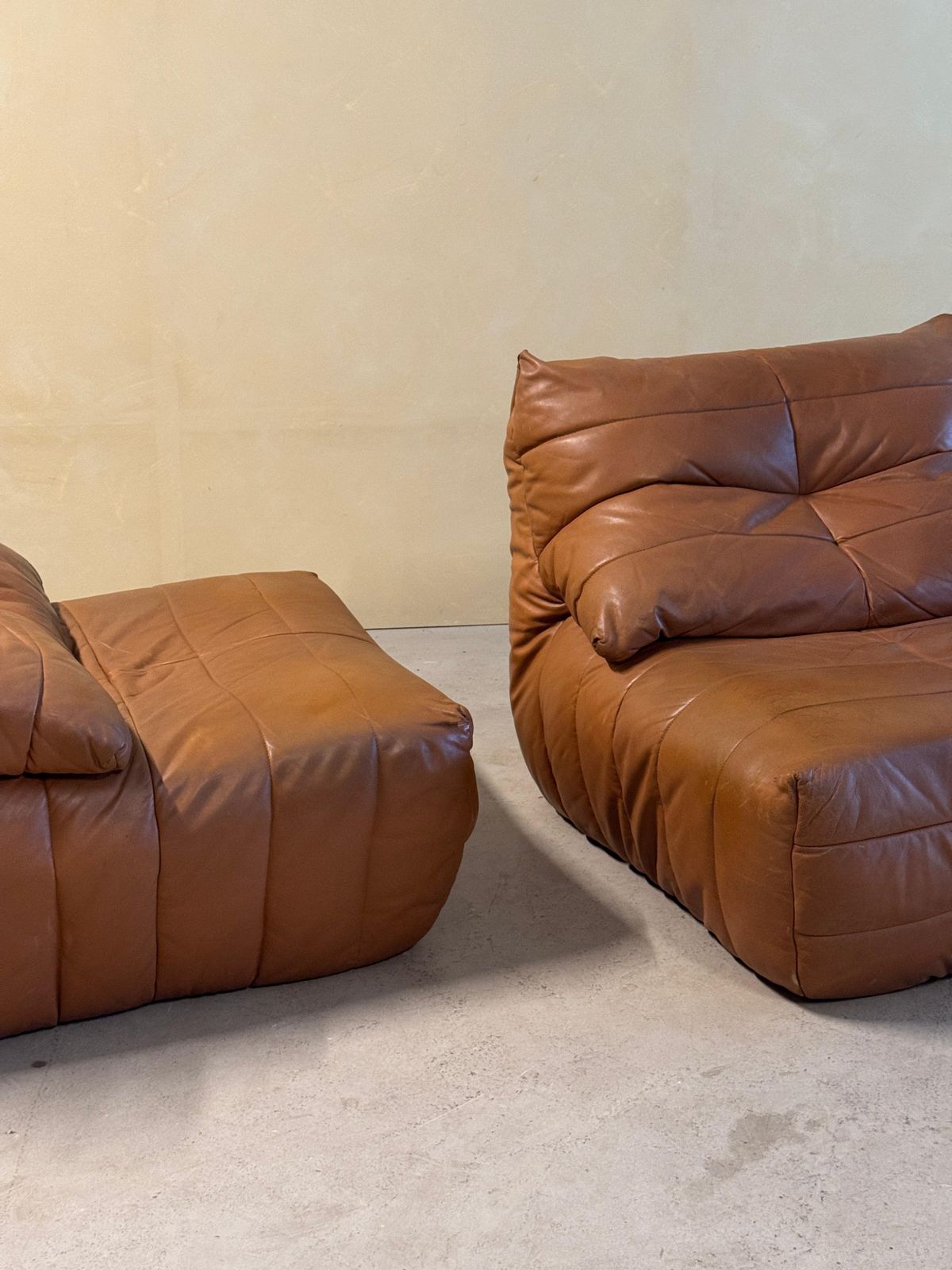 Cognac Leather "Panto" Lounge Chair Set By Marc Held For Dunlopillo, 1970s photo Furniture