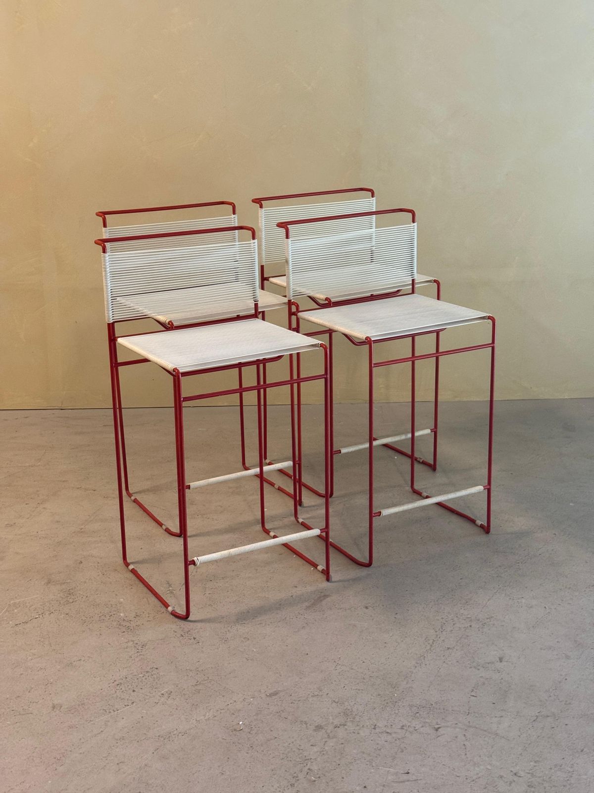 Set Of 4 Red Bar Stools By Giandomenico Belotti For Fly Line, 1970’s