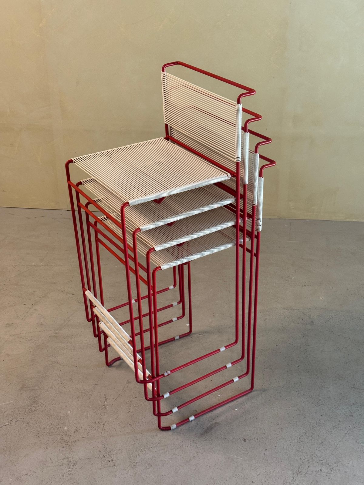 Set Of 4 Red Bar Stools By Giandomenico Belotti For Fly Line, 1970’s photo buy