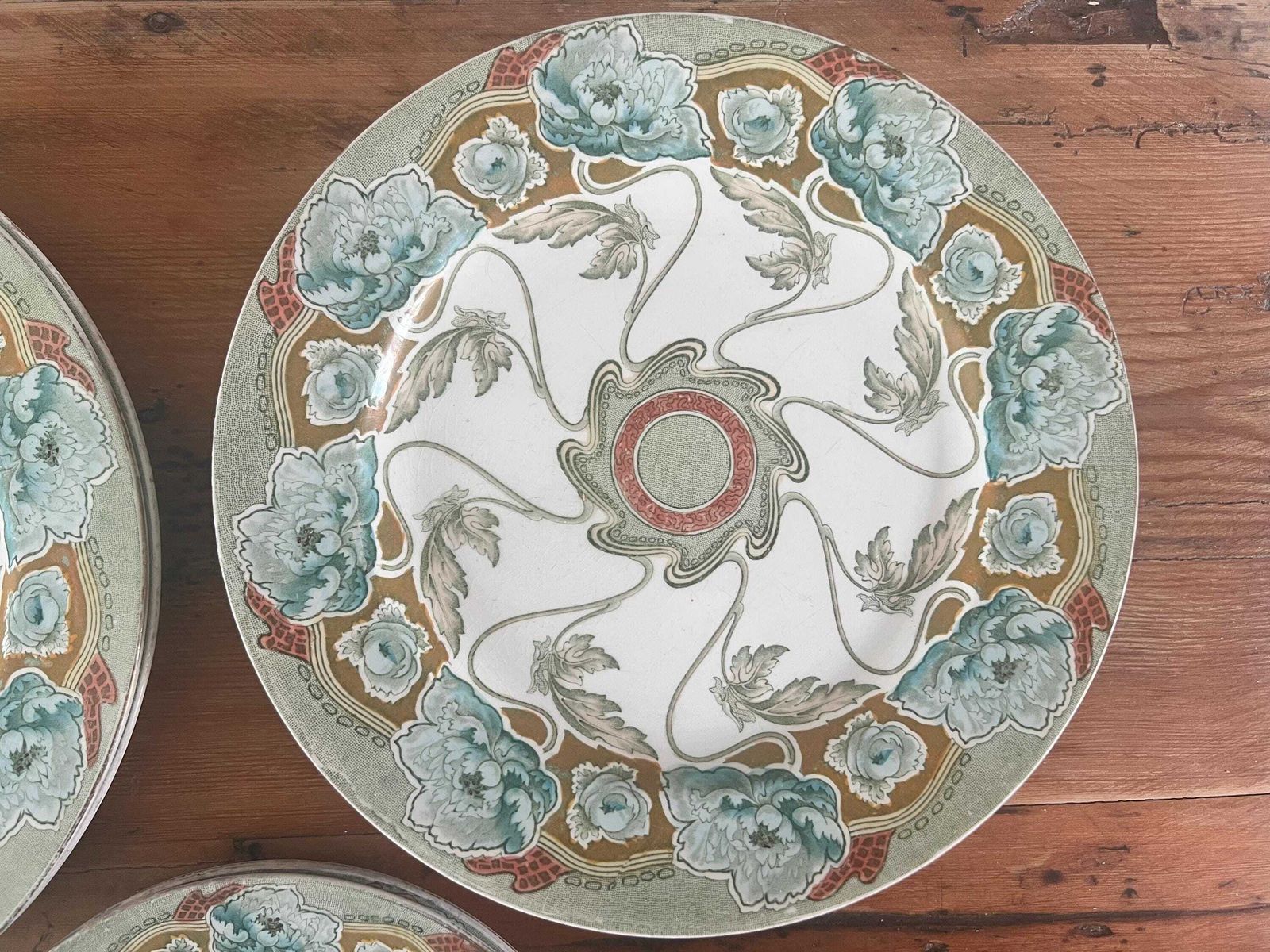Antique F. Winkle & Co Art Nouveau Plate Set | Rare Ceramic China Dinner Plates And Dessert Plates Six Pieces, Circa 1900s | photo for sale