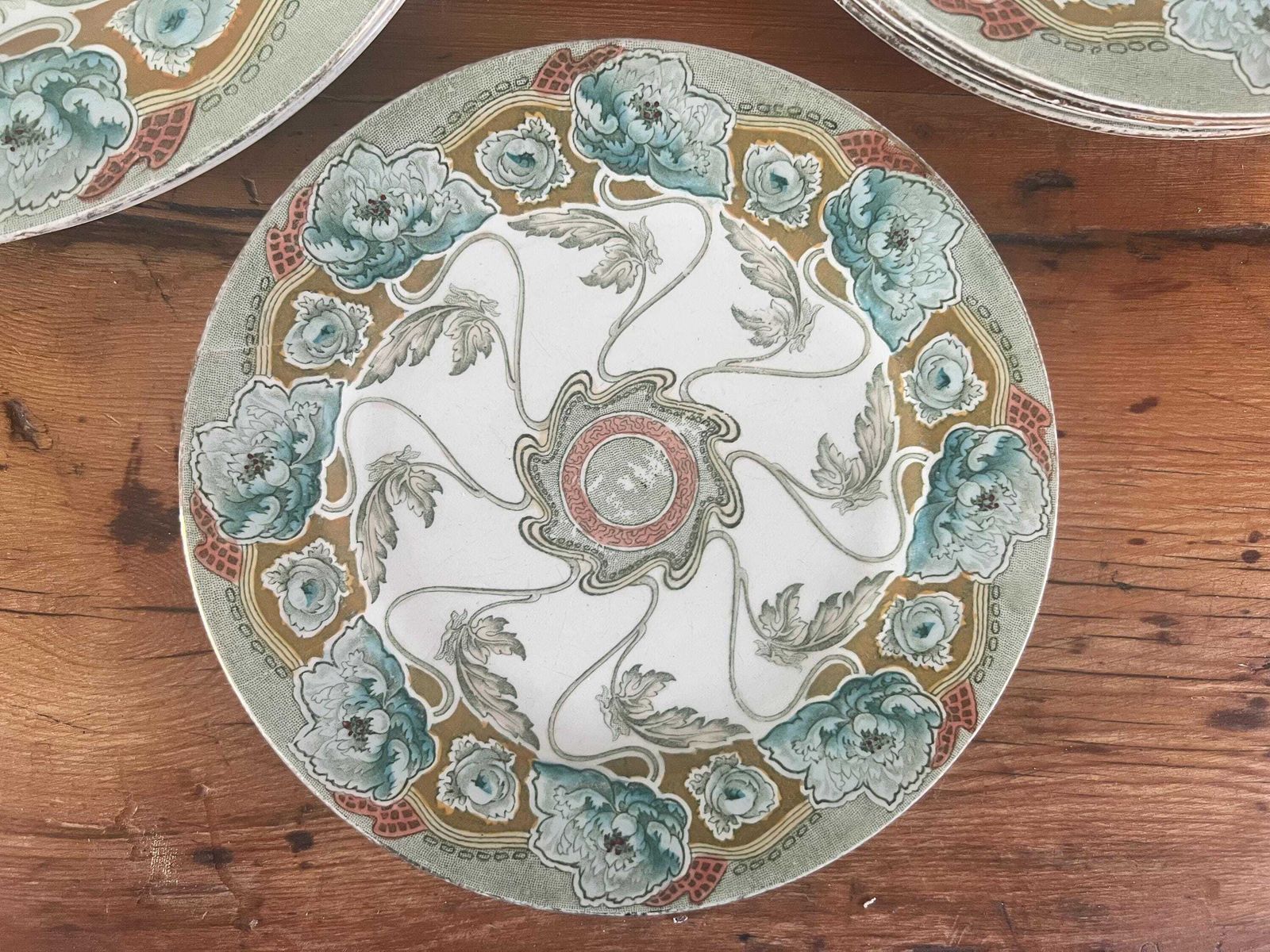 Antique F. Winkle & Co Art Nouveau Plate Set | Rare Ceramic China Dinner Plates And Dessert Plates Six Pieces, Circa 1900s | photo Home Decor