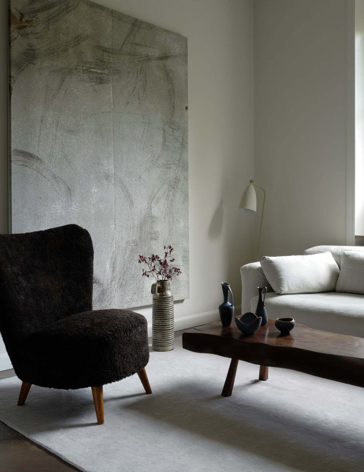 Original Swedish Mid Century "Grasshopper" Floor Lamp In Grey Lacquer By Greta Magnusson Grossman For Bergboms Sweden, 1950s photo vinterior